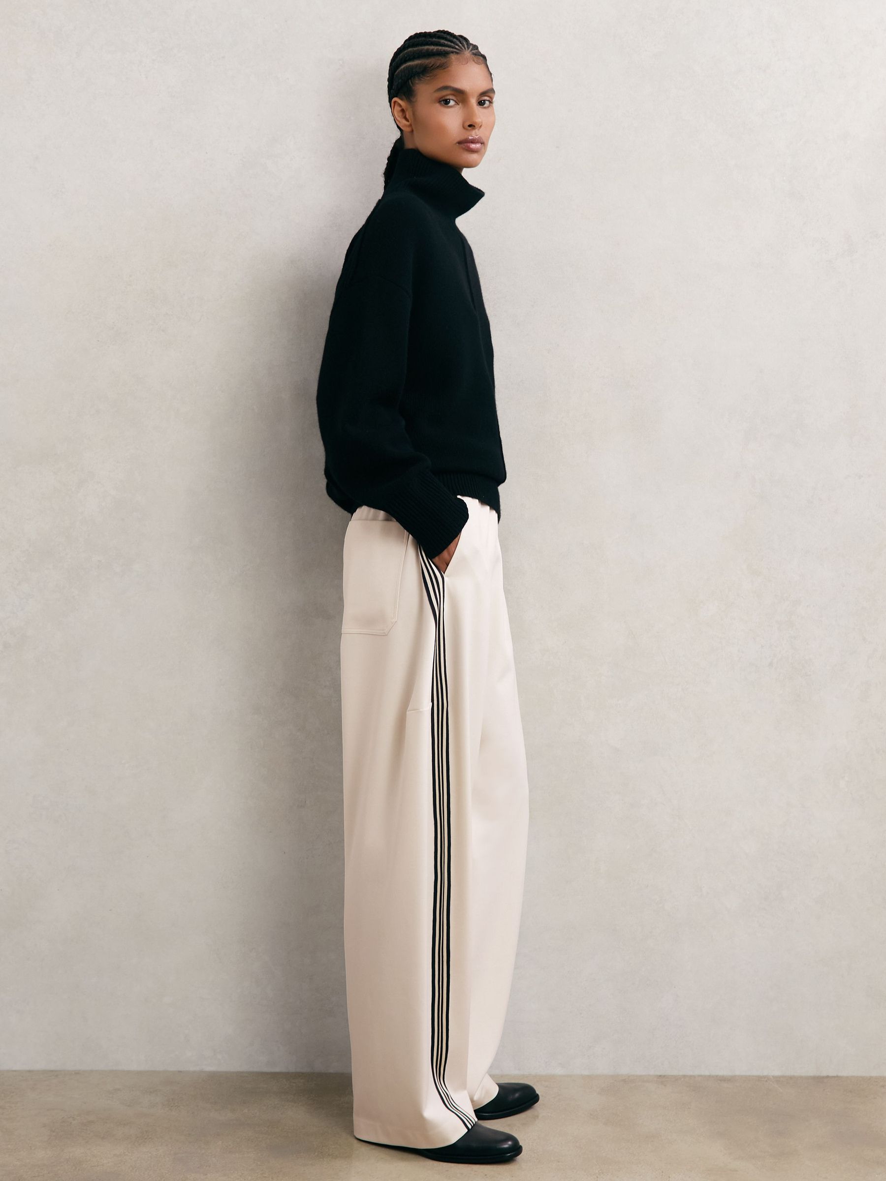 Barrel-Leg Side-Stripe Trousers in Cream (G15160) | £150