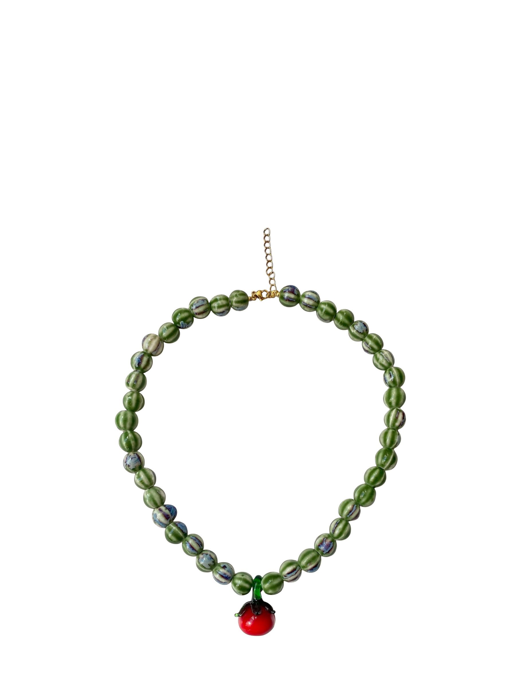 Minerva Green Necklace with Tomato Charm (G15886) | £99