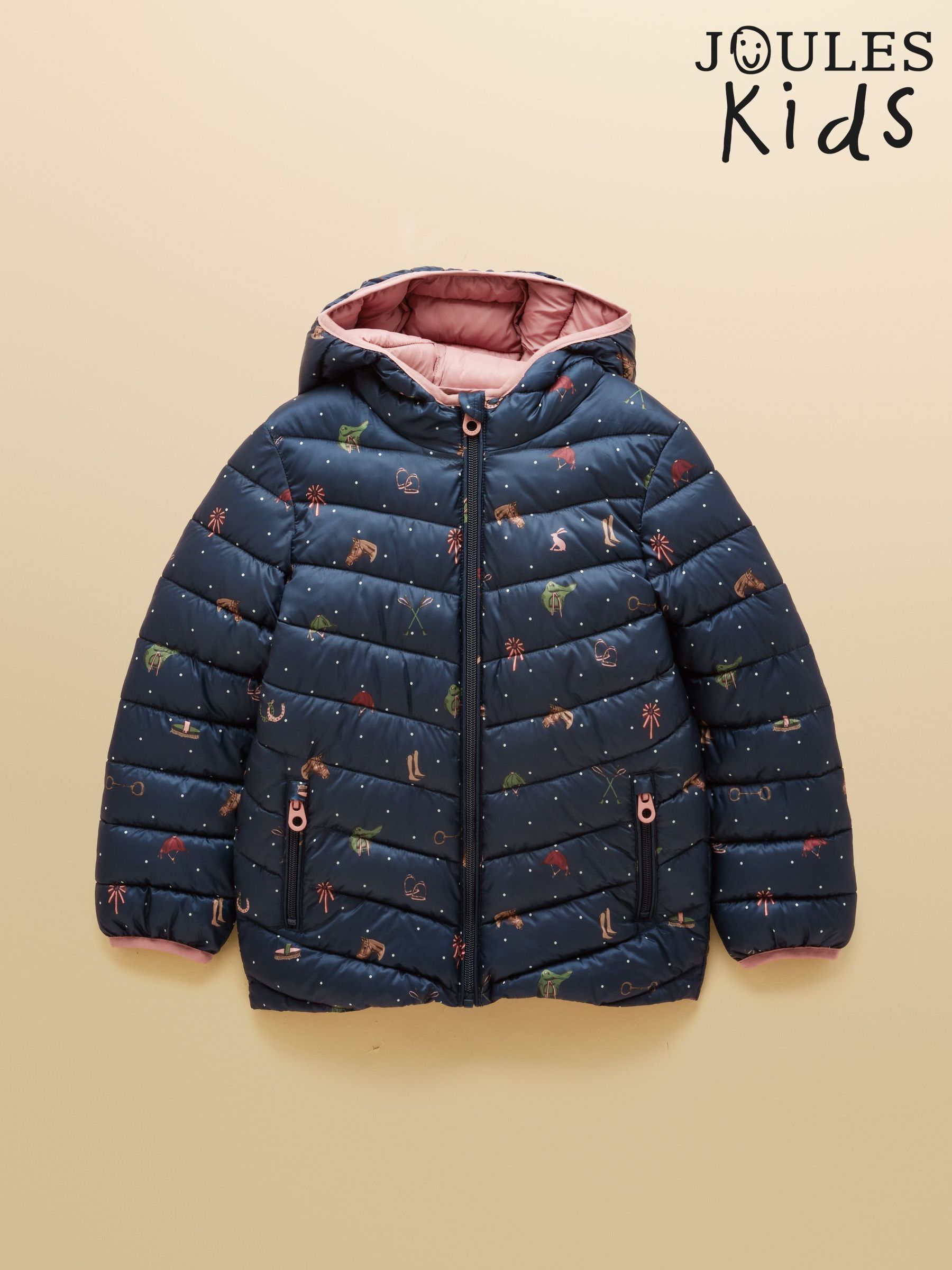Navy Horse - Showerproof Padded Coat With Hood