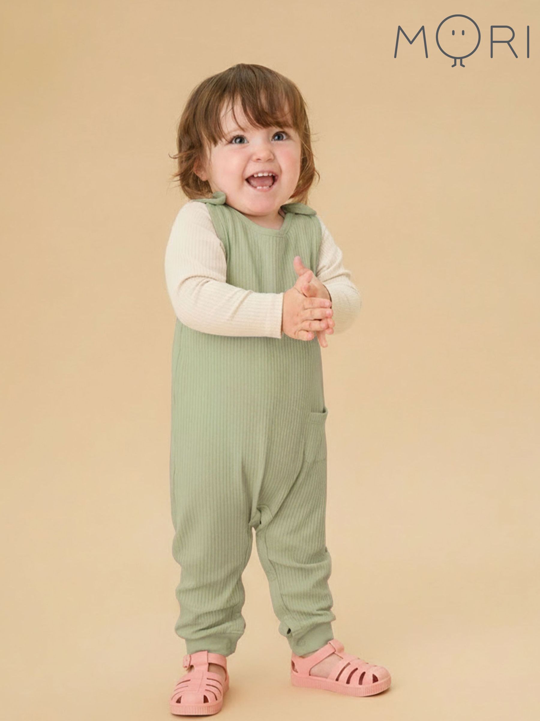 MORI Green Ribbed Romper Dungarees (G19218) | £27.50
