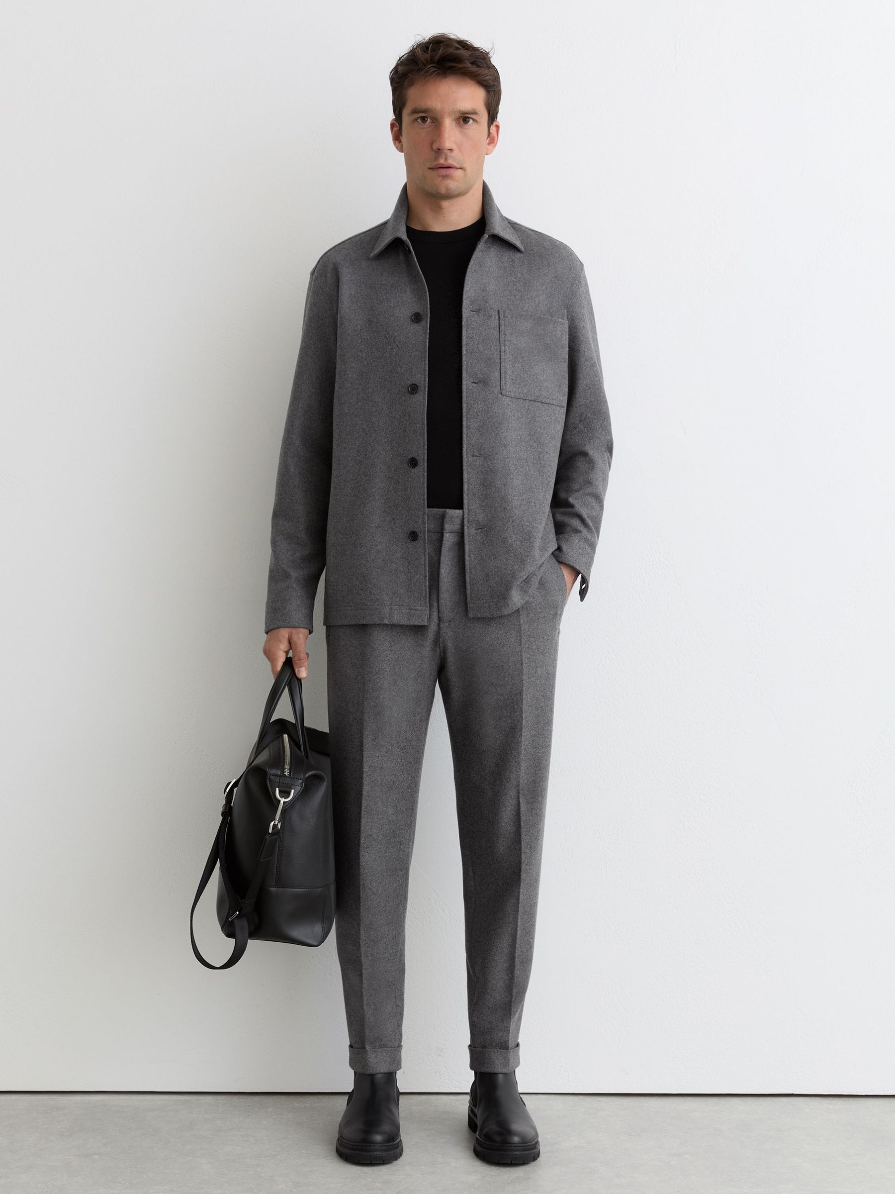 Wool-Blend Tapered Cuffed Trousers in Soft Grey (G19798) | £148