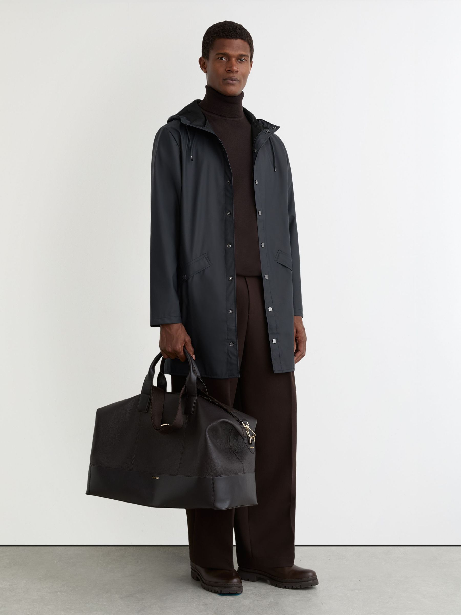 Rains Waterproof Long Rain Jacket in Navy (G19822) | £100