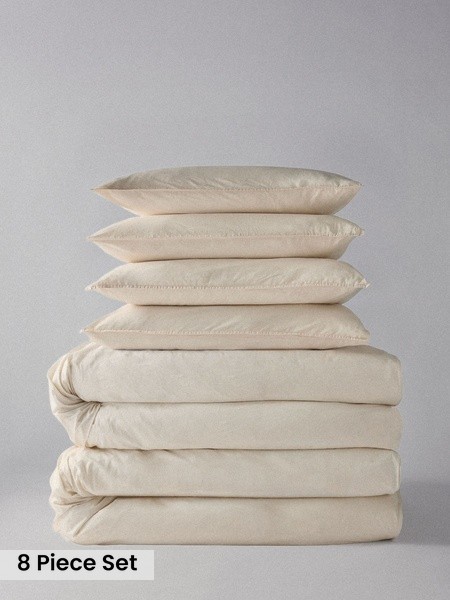 The Set 2 Pack Washed Cotton Bedsets With Fitted Sheets