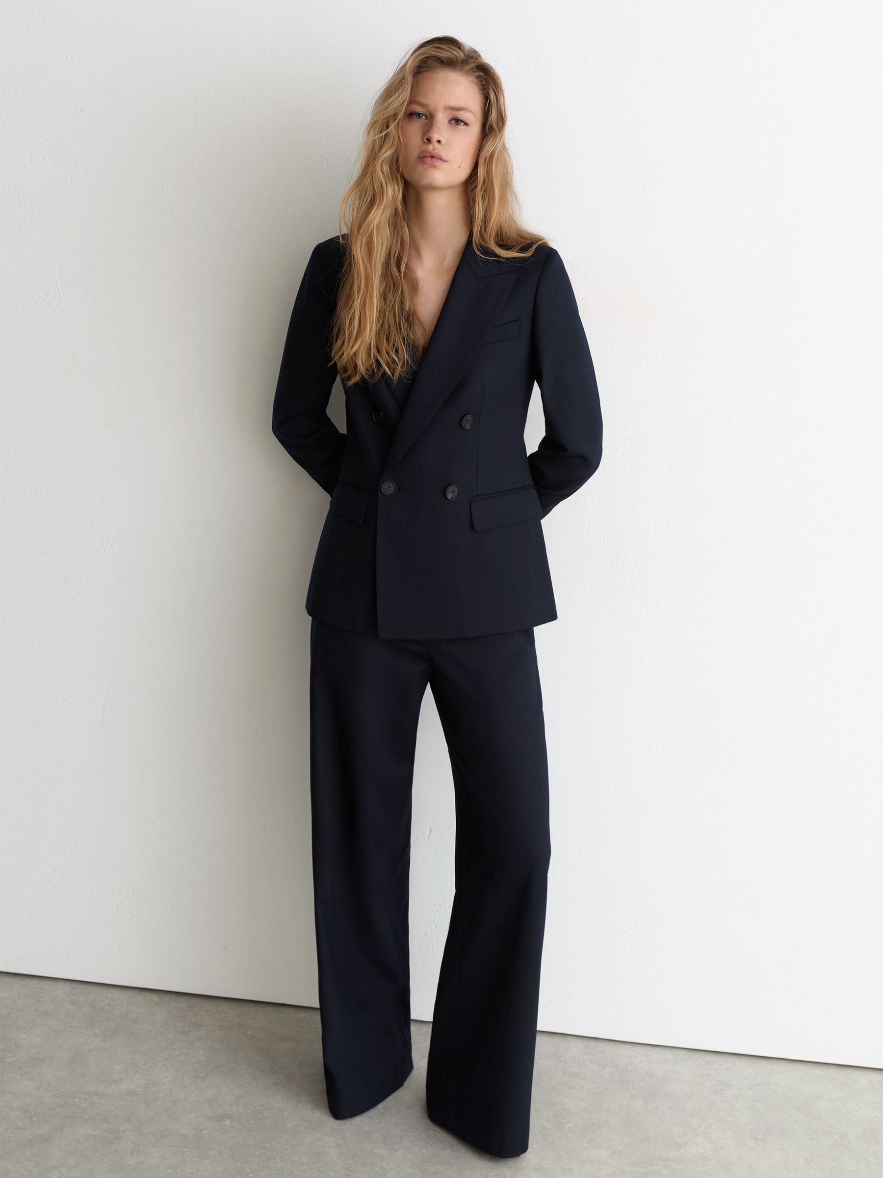 Navy - Wool-blend Wide-leg Suit Trousers