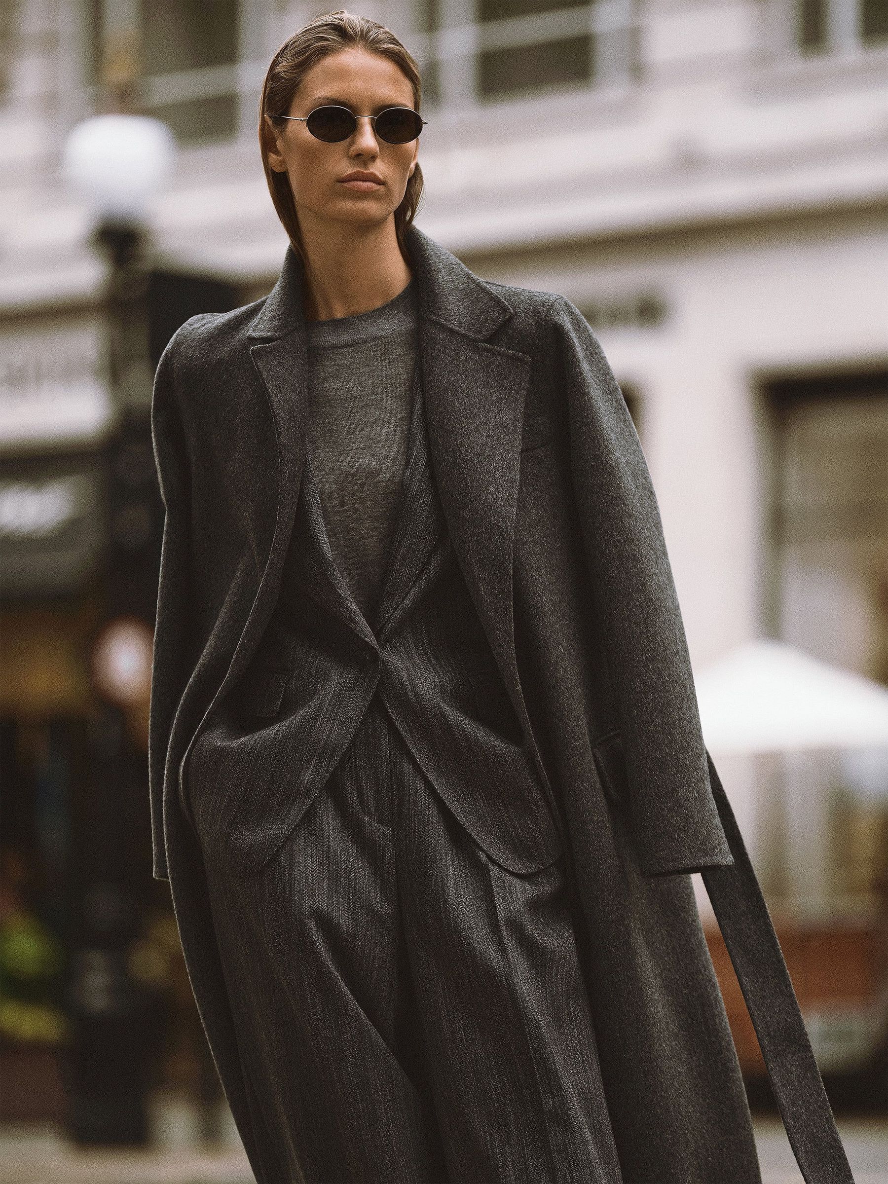 Charcoal Grey - Wool-blend Double-breasted Blind-seam Coat