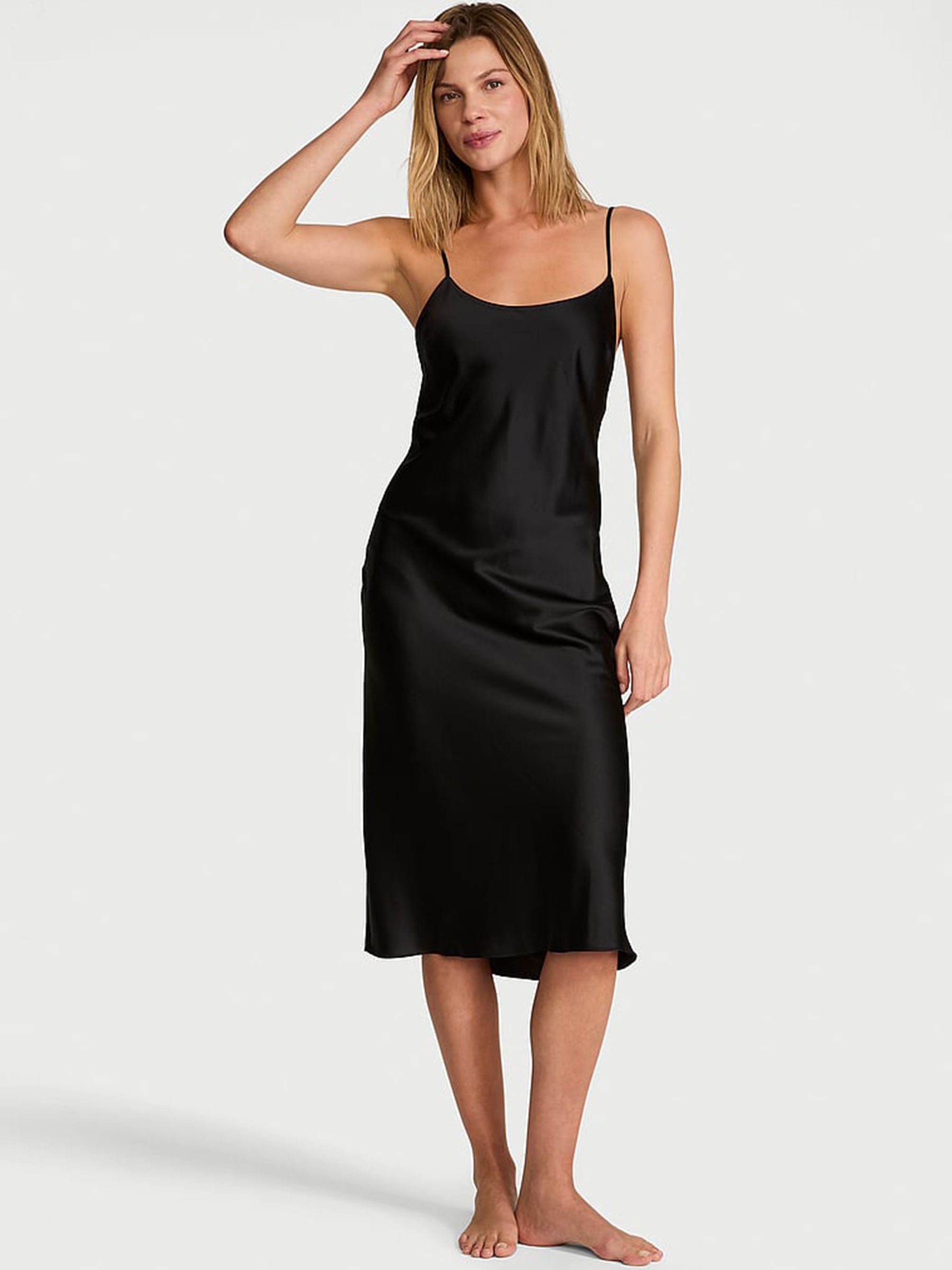 Black - Satin Midi Slip Dress