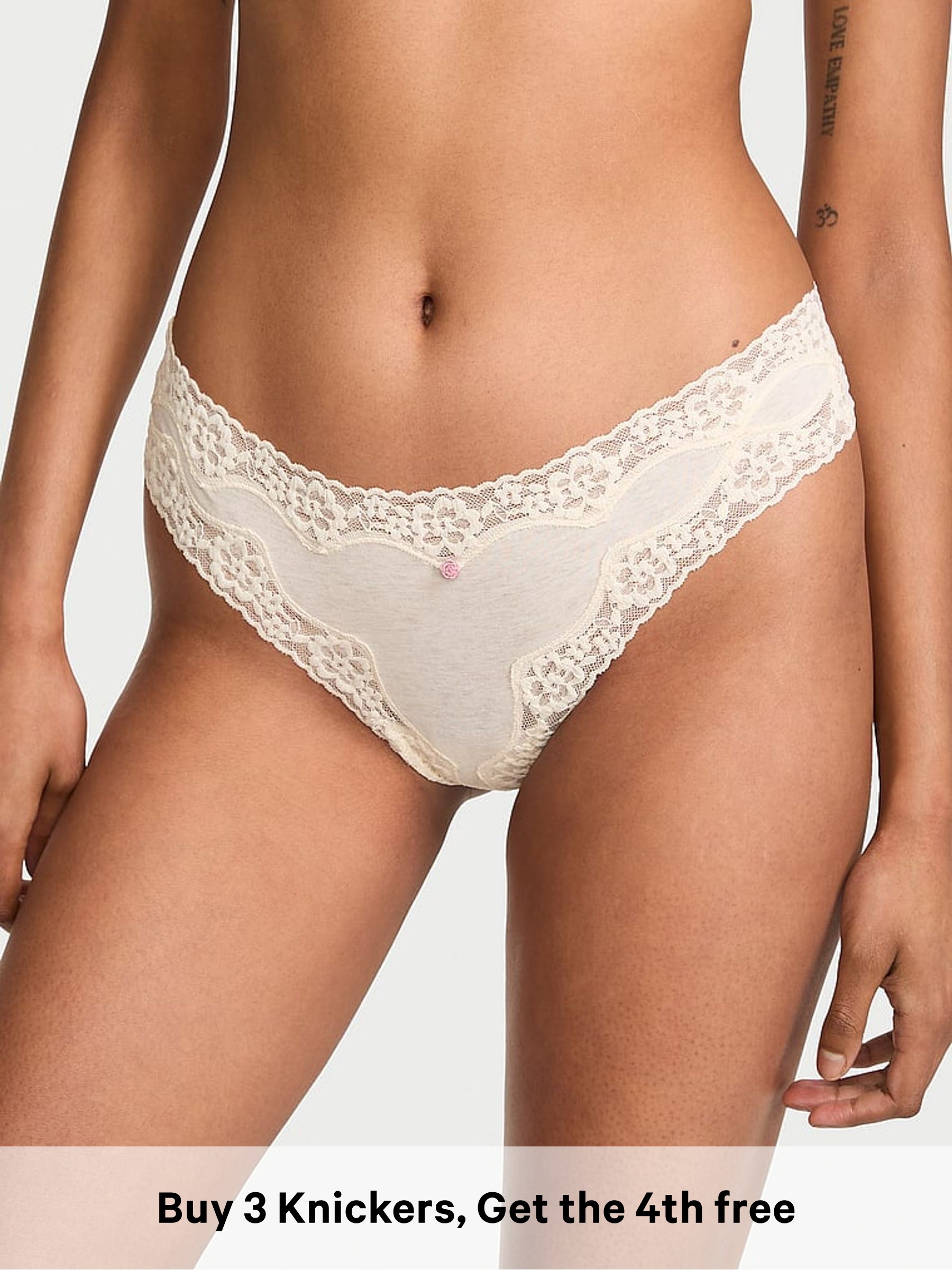 Natural Heather Nude - Short Cotton Lace Waist Knickers
