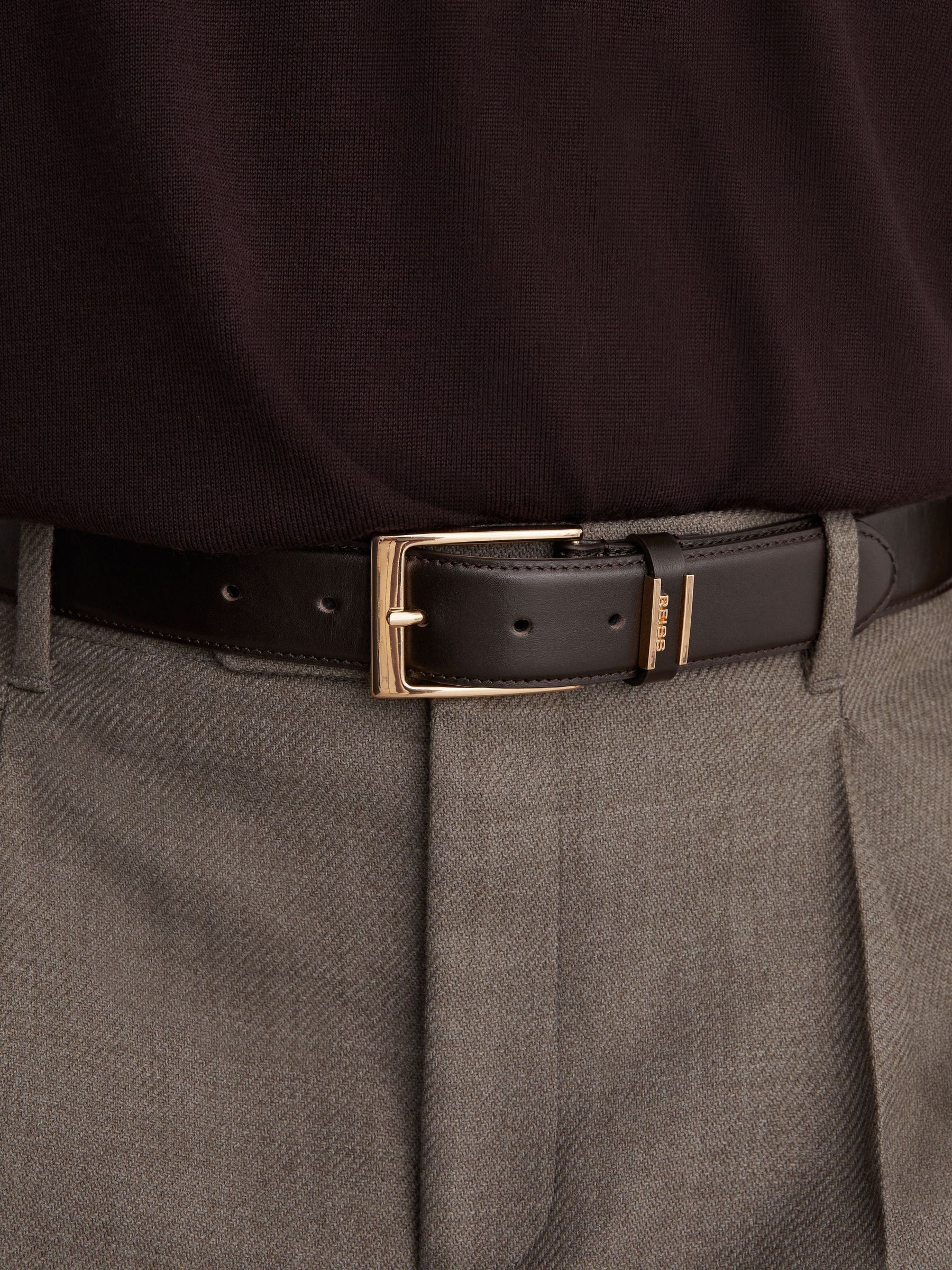 Dark Brown - Regular Leather Logo-detail Belt