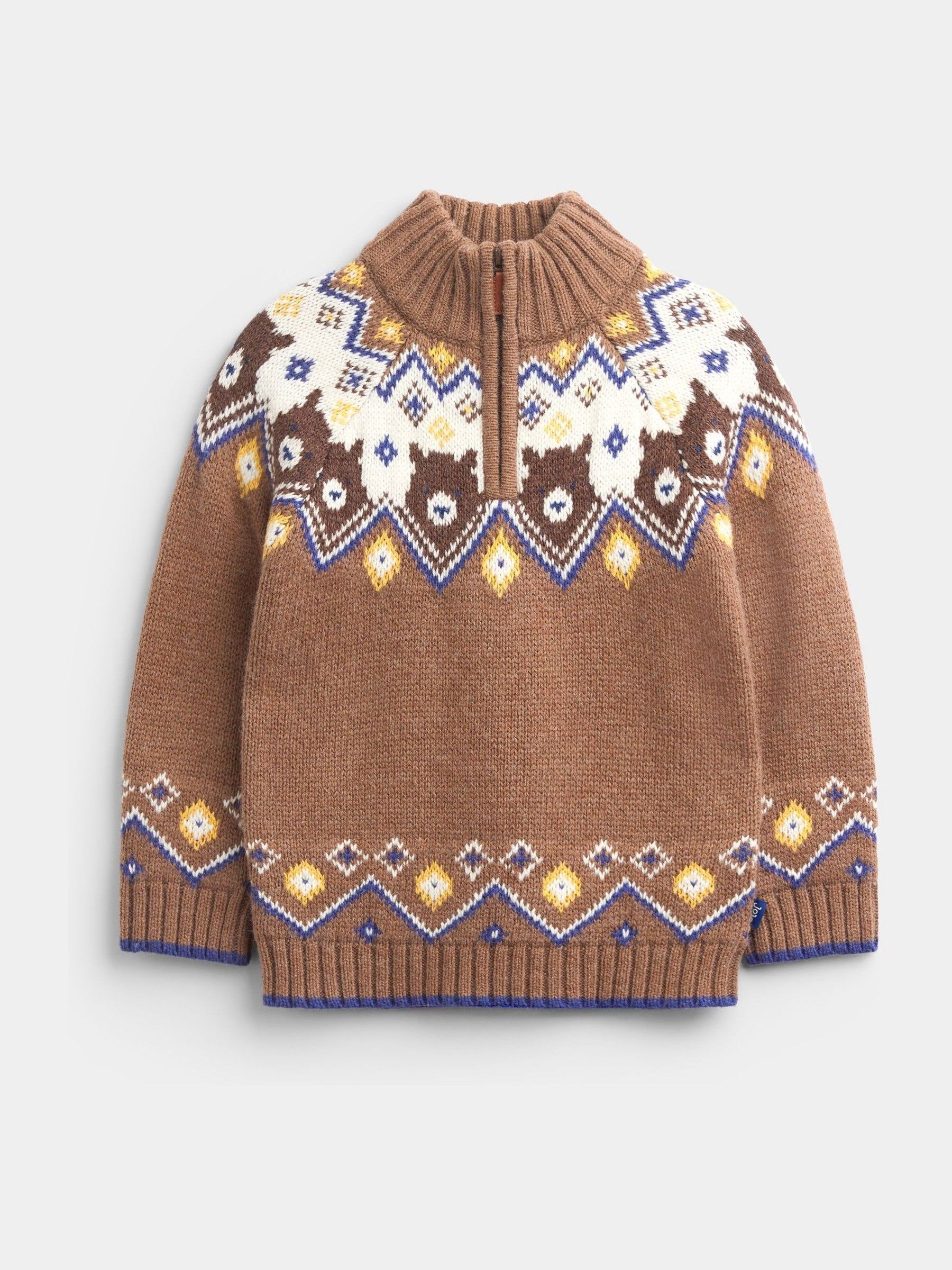 Brown Bear - Fairisle Half Zip Knitted Jumper