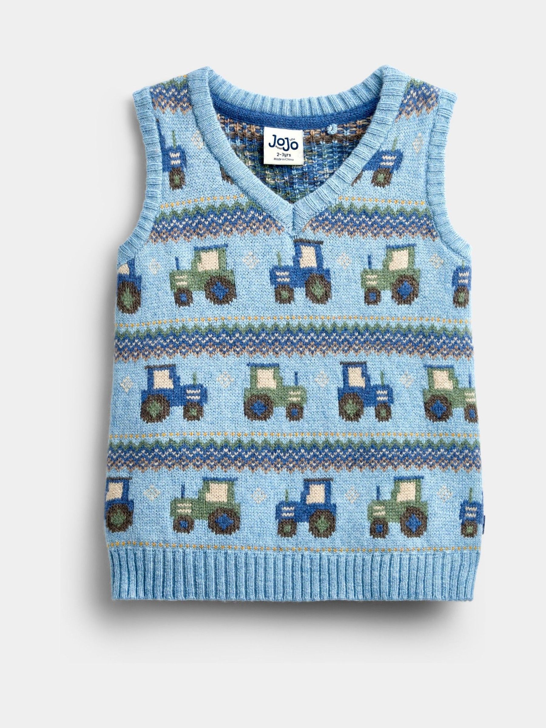 Mid Blue Tractor - Fairisle Knitted Tank Top