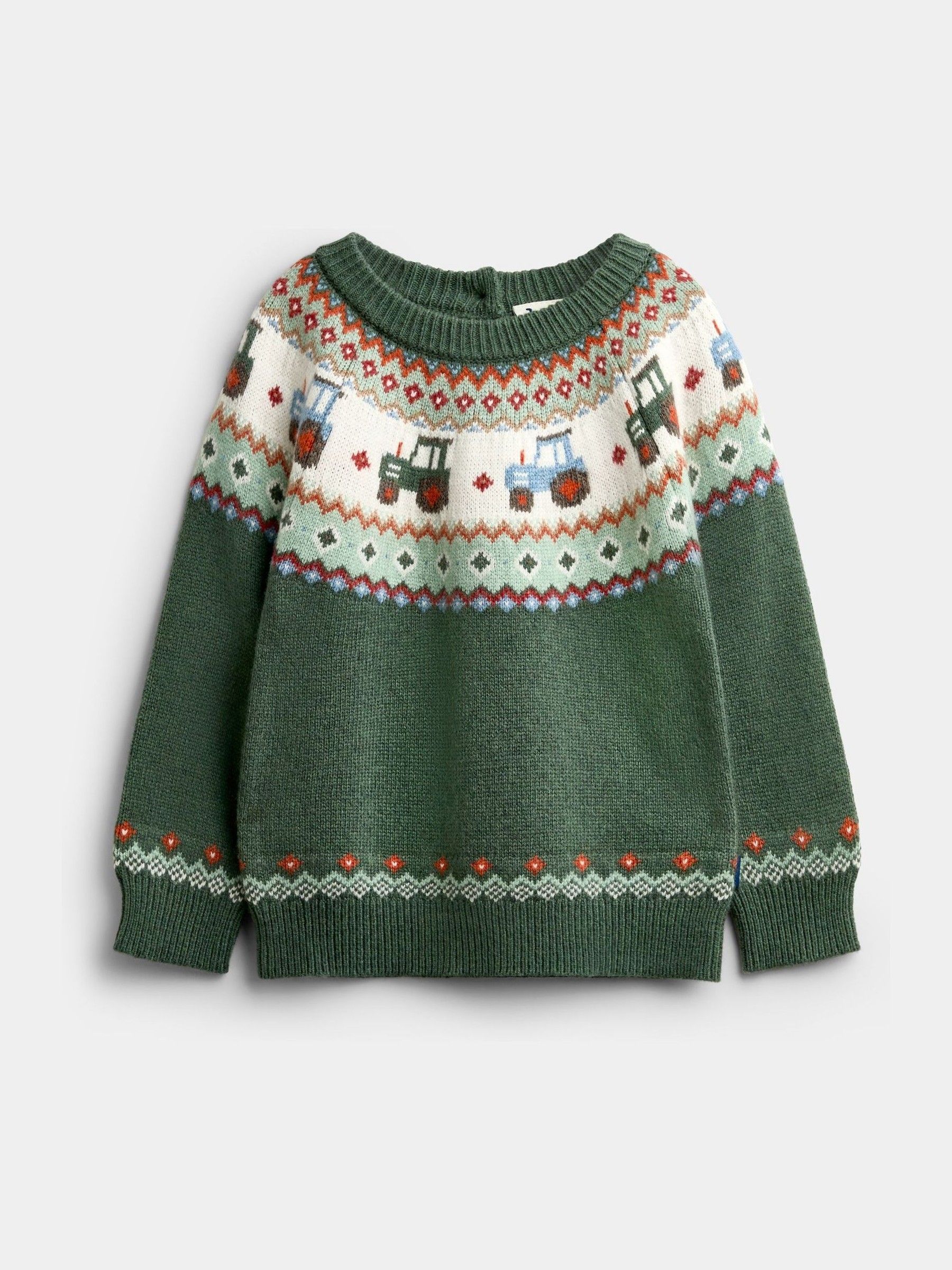Khaki Green Tractor - Fairisle Knitted Jumper