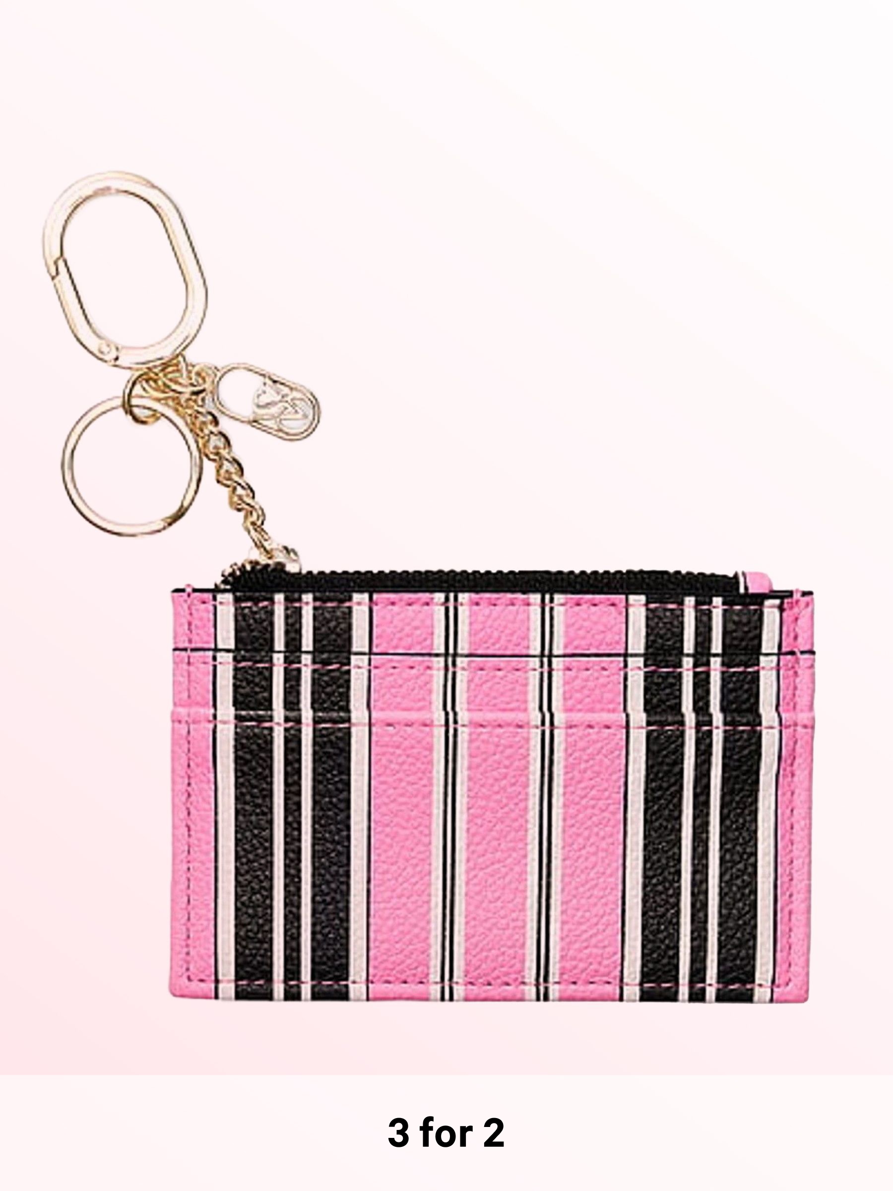 Pink Black Stripe - Card Case Keyring