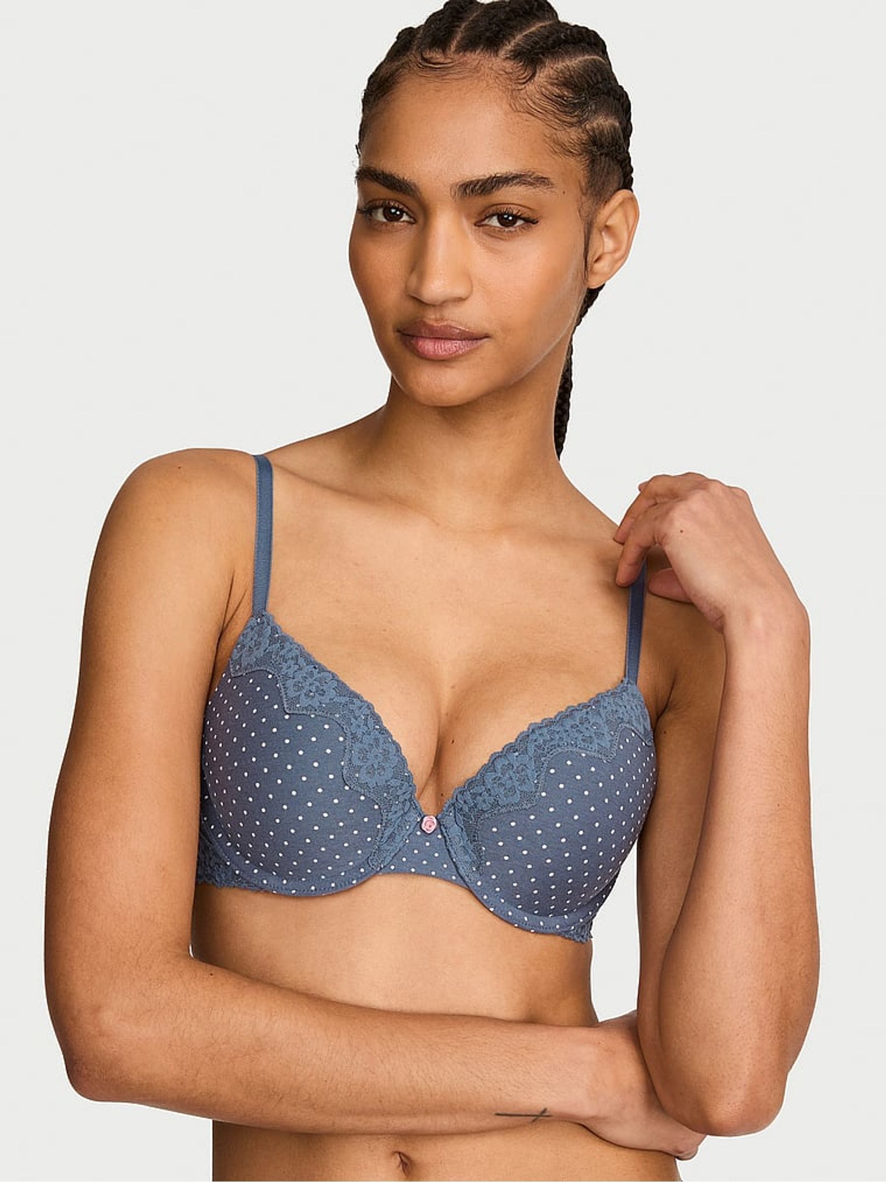 Bluestream Polka Dot - Full Cup Push Up Cotton Lace Trim Bra