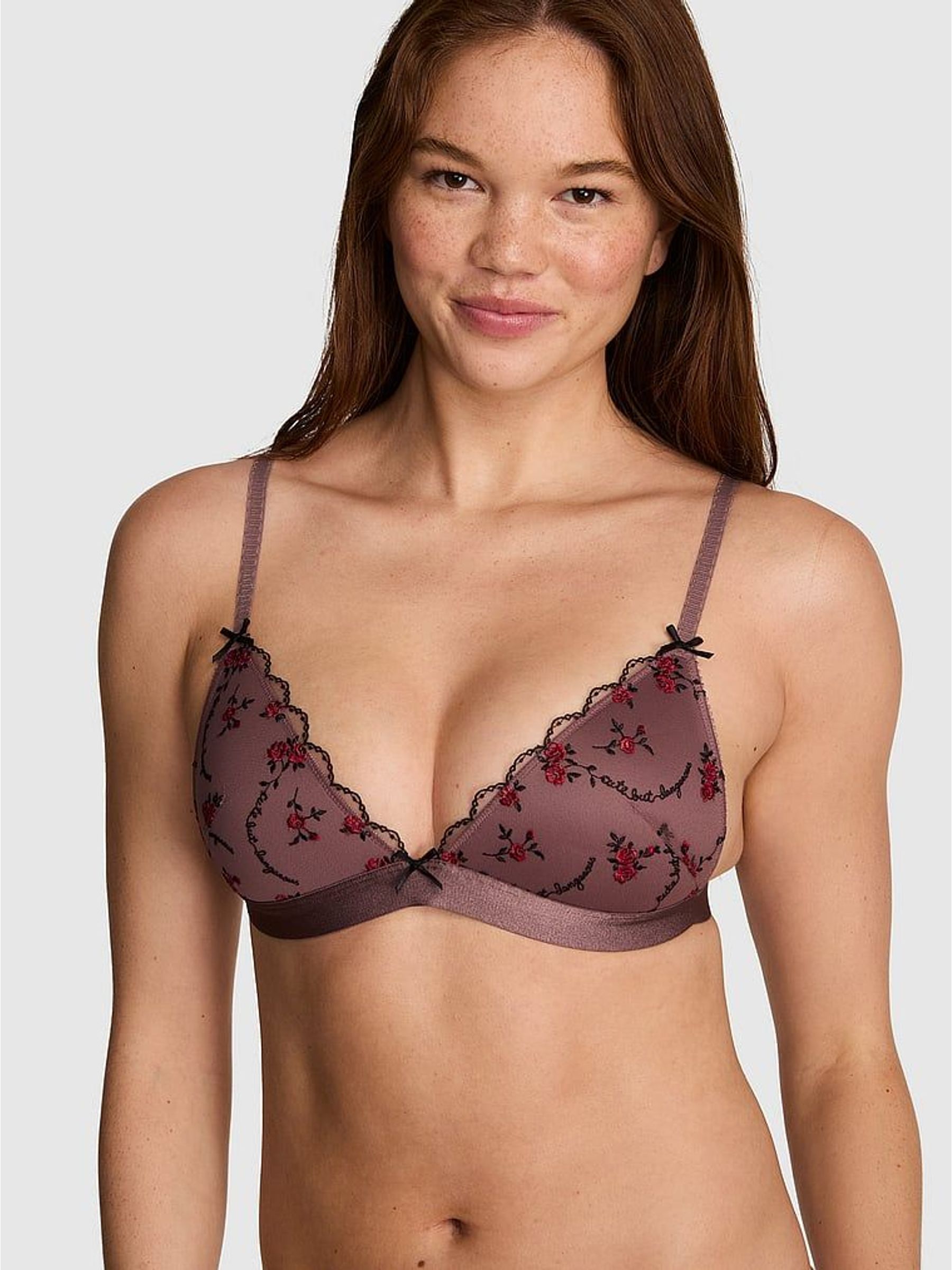 Rose Brown - Push Up Cute But Dangerous Embroidery Bralette