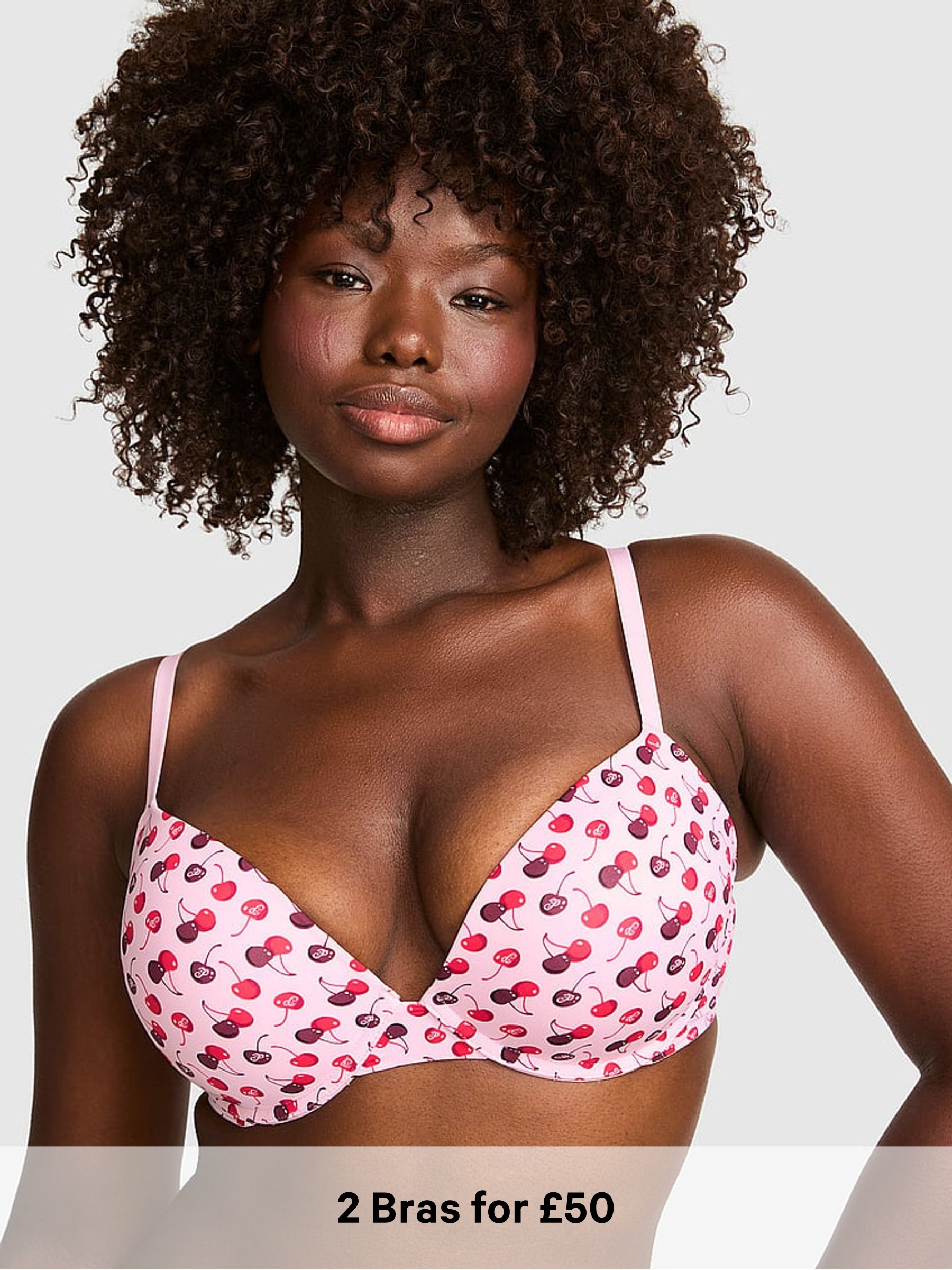 Pink Tulip Cherry Print - Super Push Up Bra