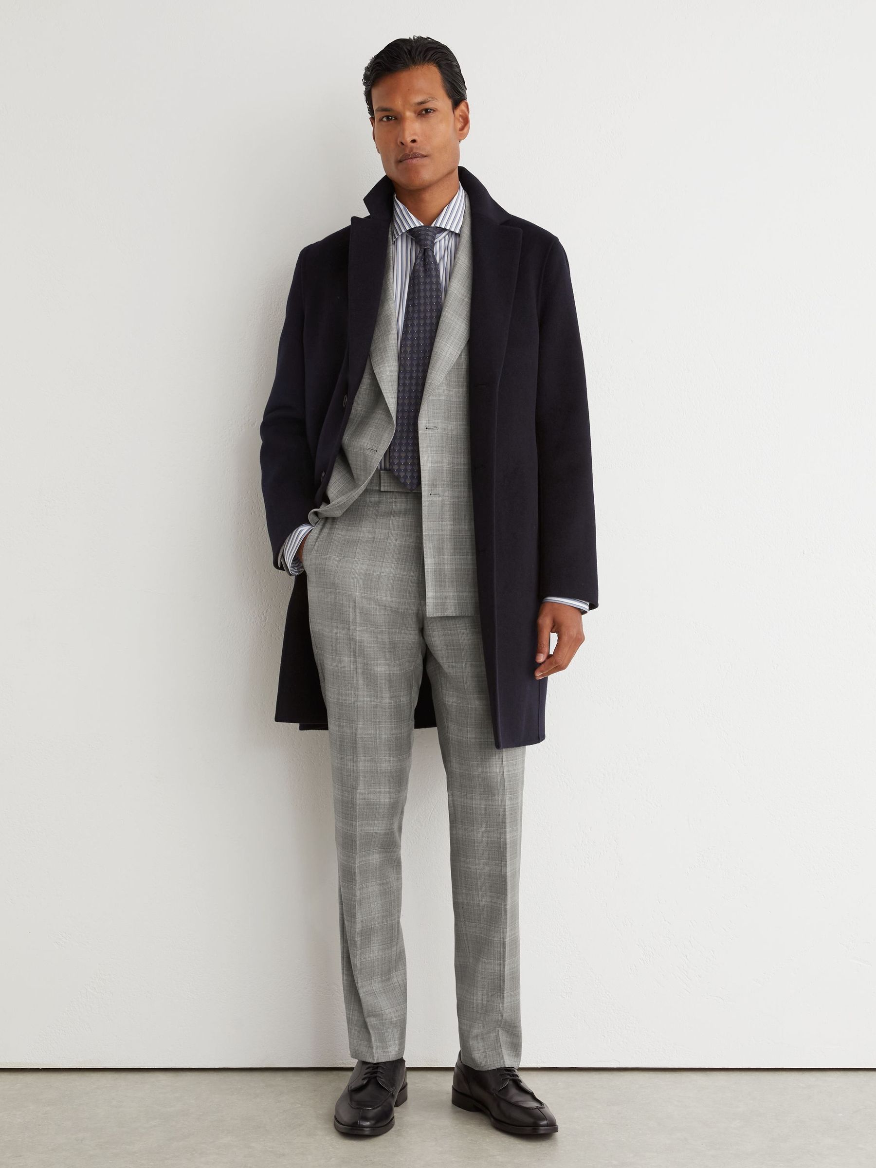 Light Grey - Regular Wool Check Side-adjuster Suit Trousers Classic-fit