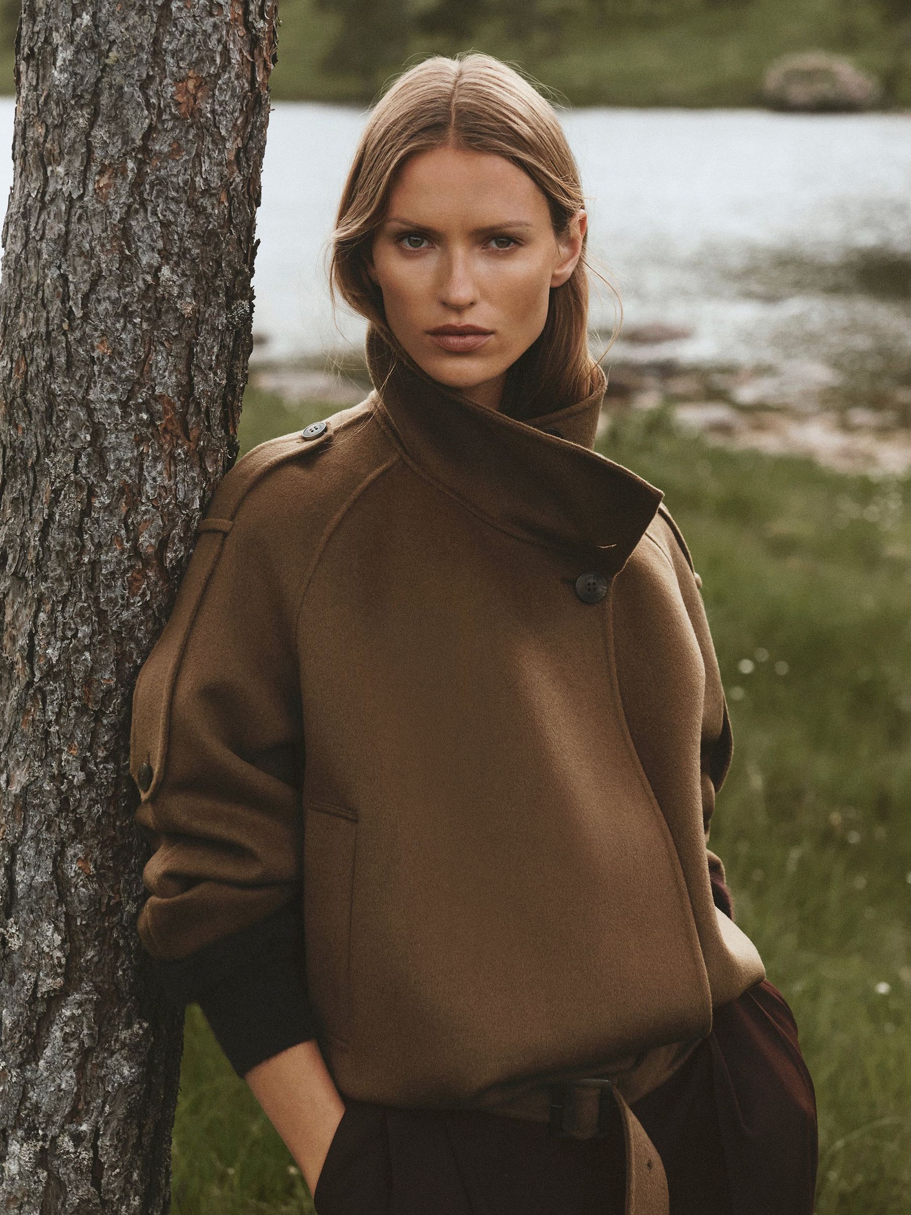 Khaki Green - Wool-blend Funnel-neck Blindseam Coat