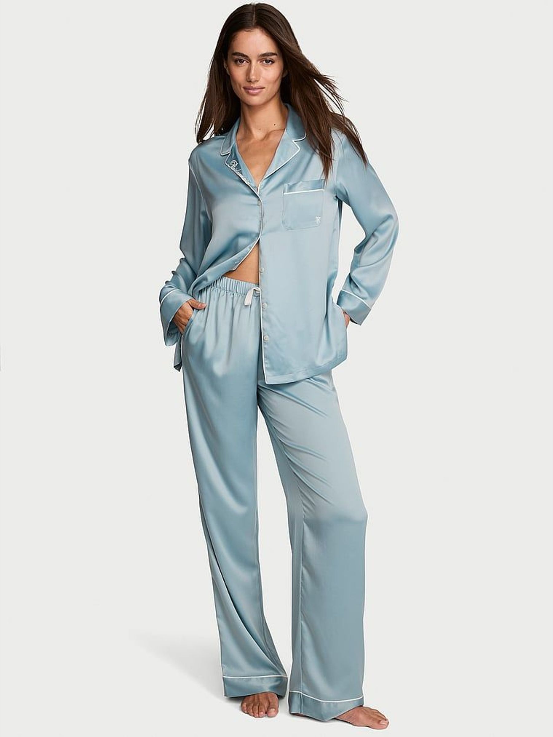 Hope Grey Bridesmaid - Satin Long Pyjamas Set