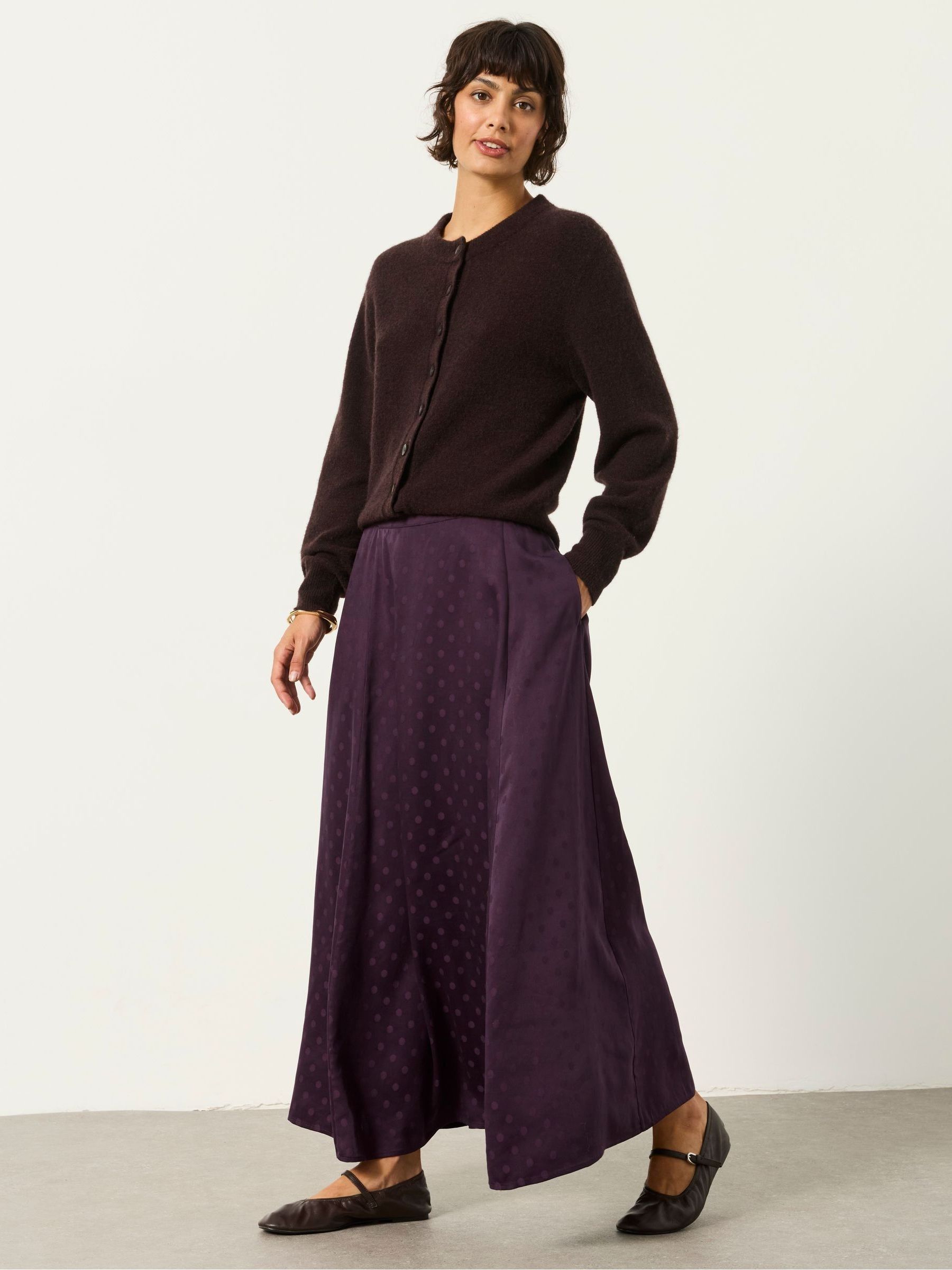 Purple - Sadie Polka Dot Midi Skirt