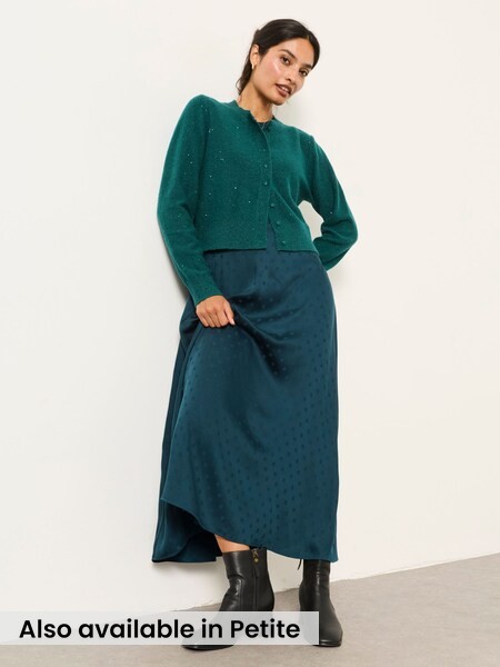 Teal Blue - Satin Maxi Dress With Sparkle Cardigan