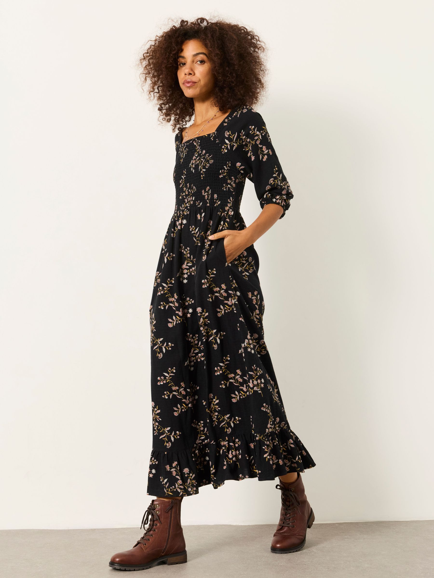 Black Vintage Floral - Midi Dress