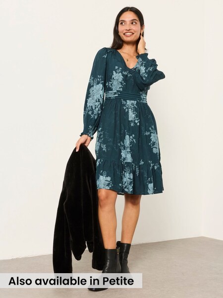 Teal Blue Trailing Rose - Dress