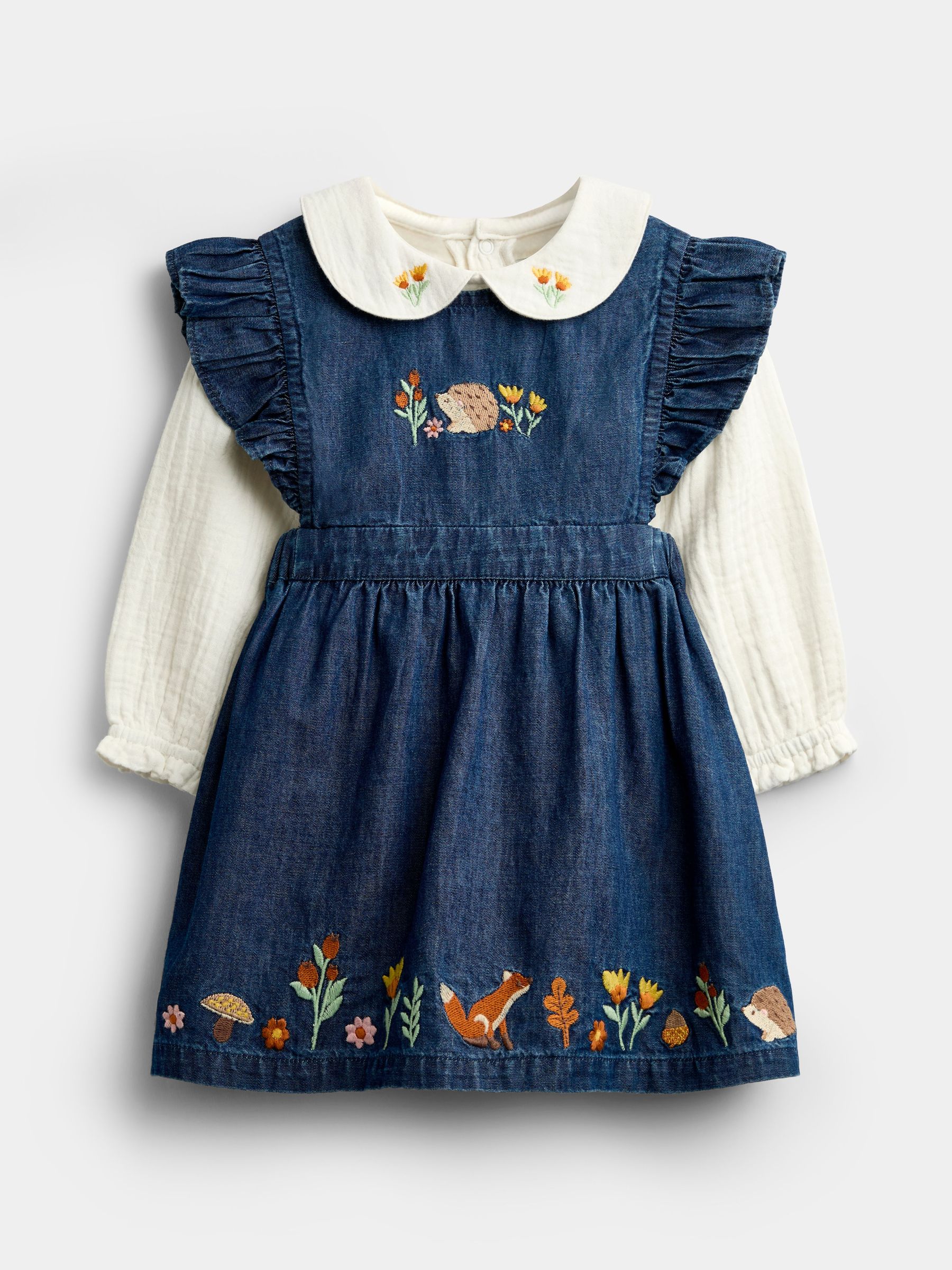 Chambray Blue Hedgehog - Embroidered Dress Set