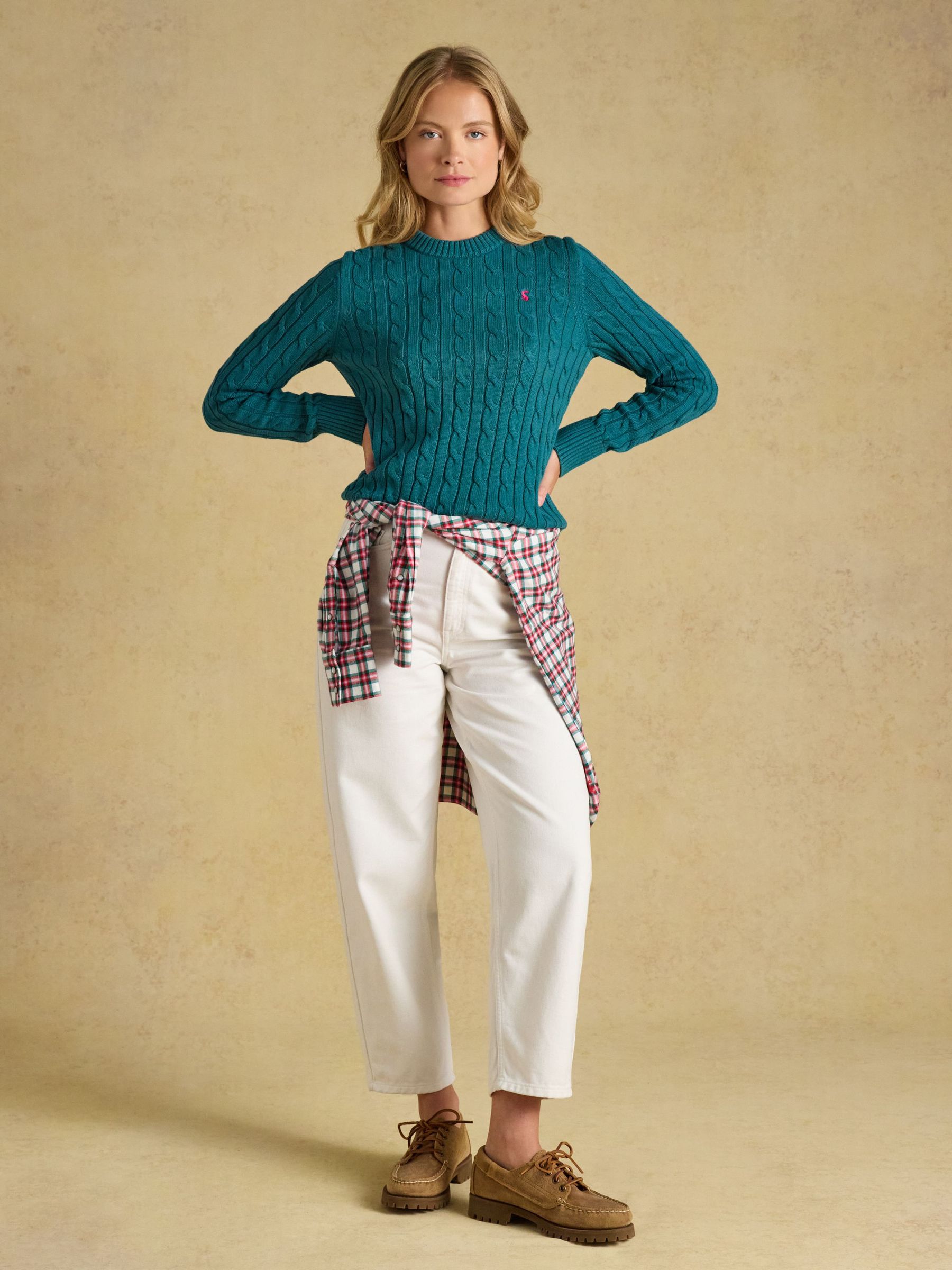 Emerald Green - Classic Crew Neck Cotton Cable Knit Jumper