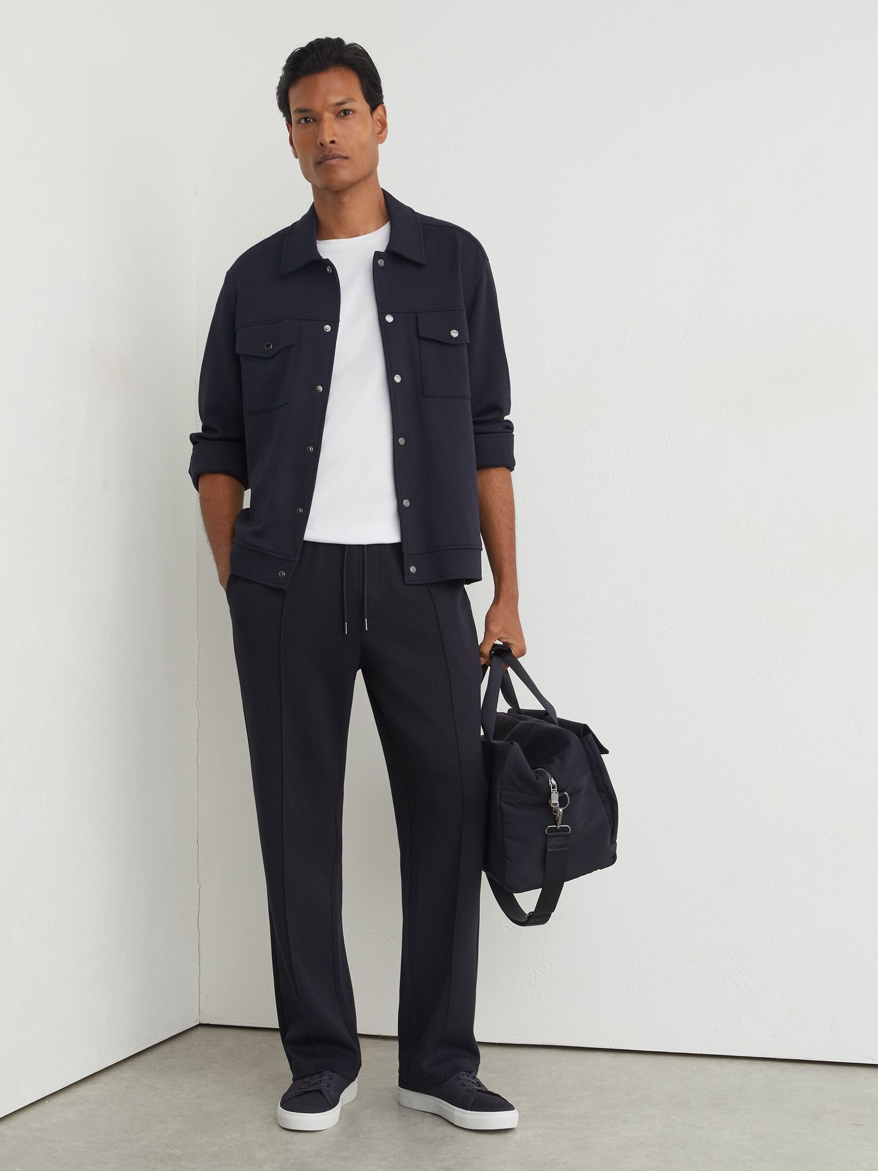 Navy - Regular Sueded Interlock Jersey Straight-leg Joggers