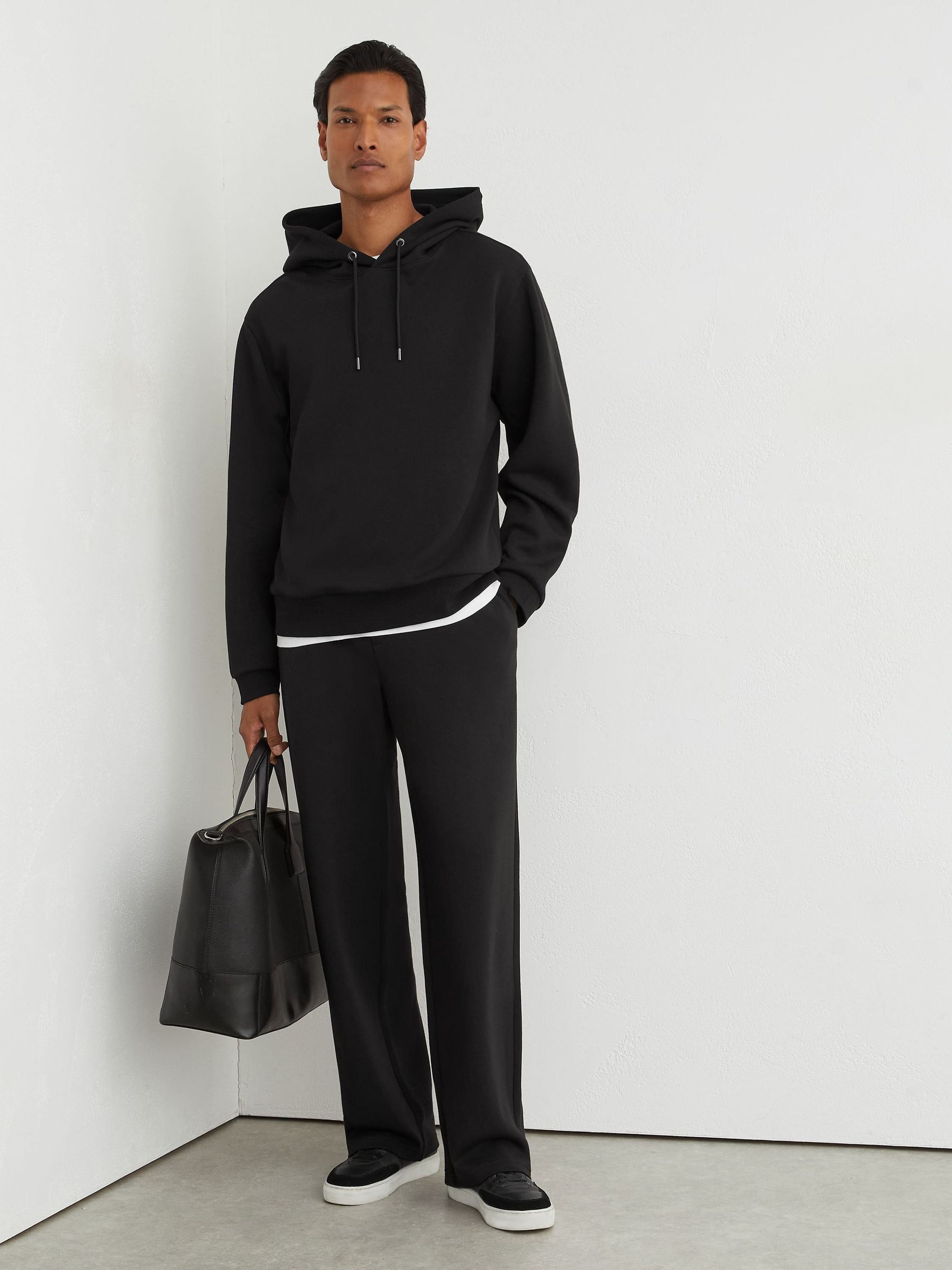 Black - Regular Sueded Interlock Jersey Relaxed-fit Hoodie
