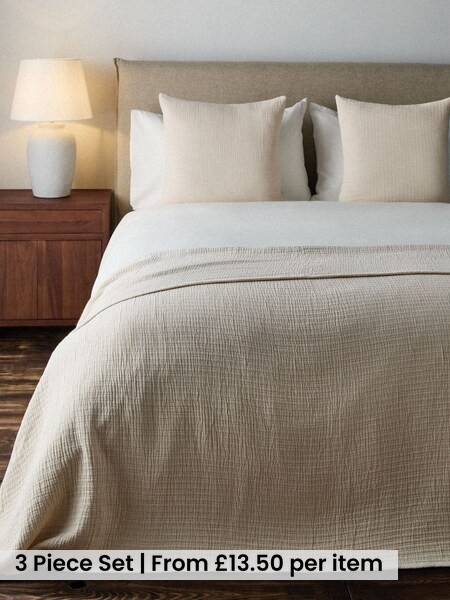 The Set 3 Piece Crinkle Muslin Throw And Cushion Covers