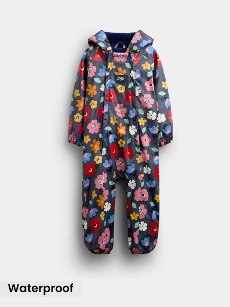 Navy Floral - Waterproof Fleece Lined All-in-one Puddlesuit