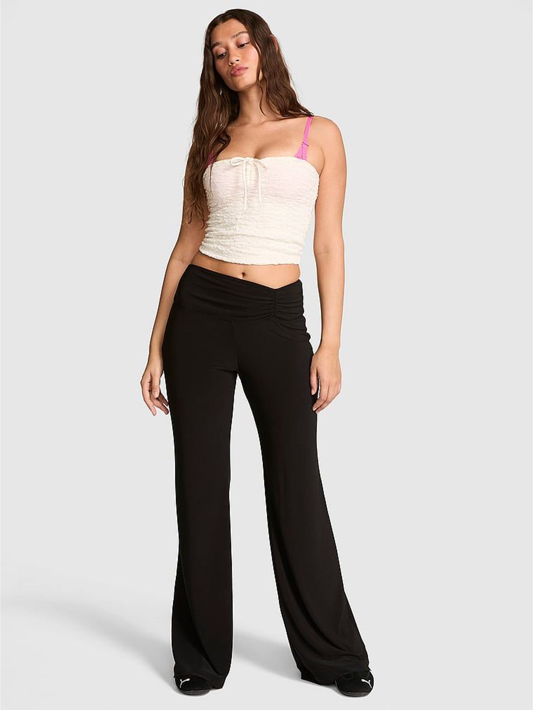 Black - Ruched Flare Leggings