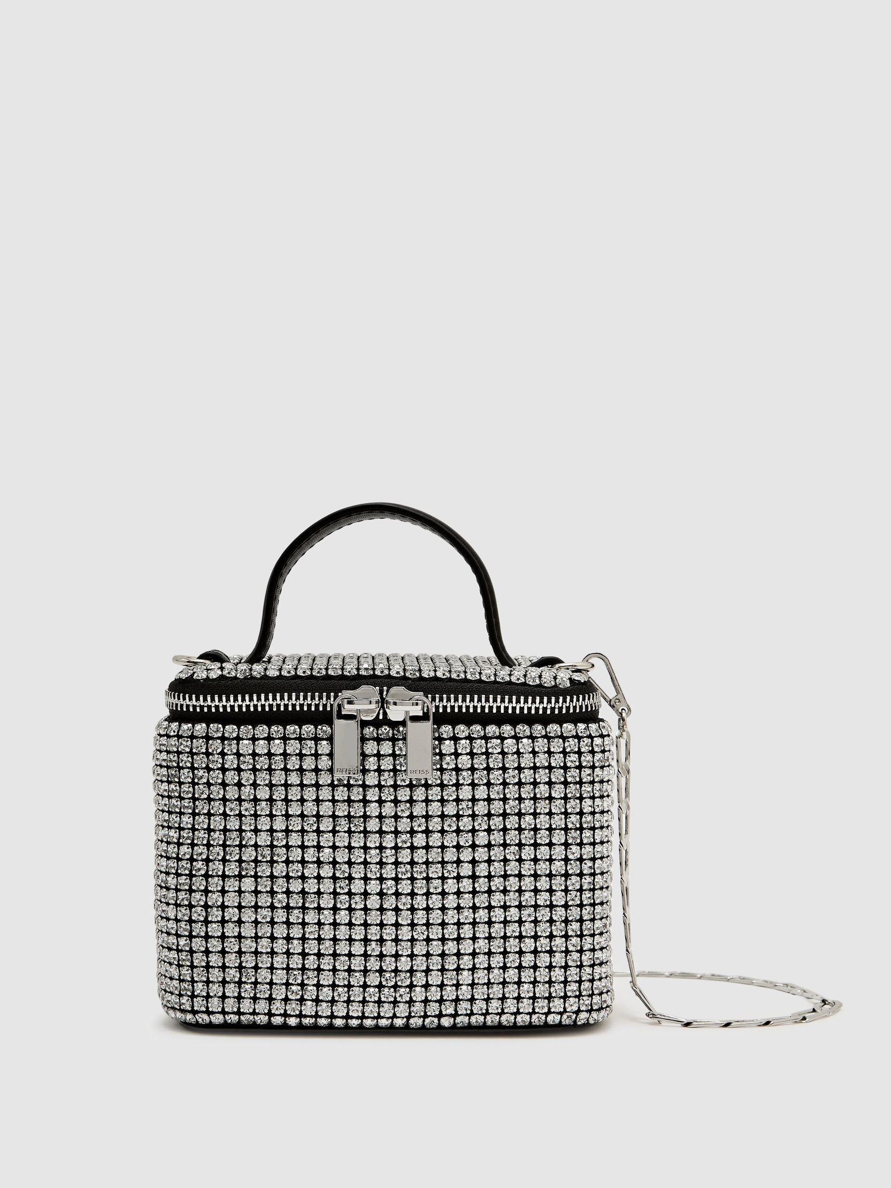 Silver - Mini Crystal Vanity Crossbody Bag