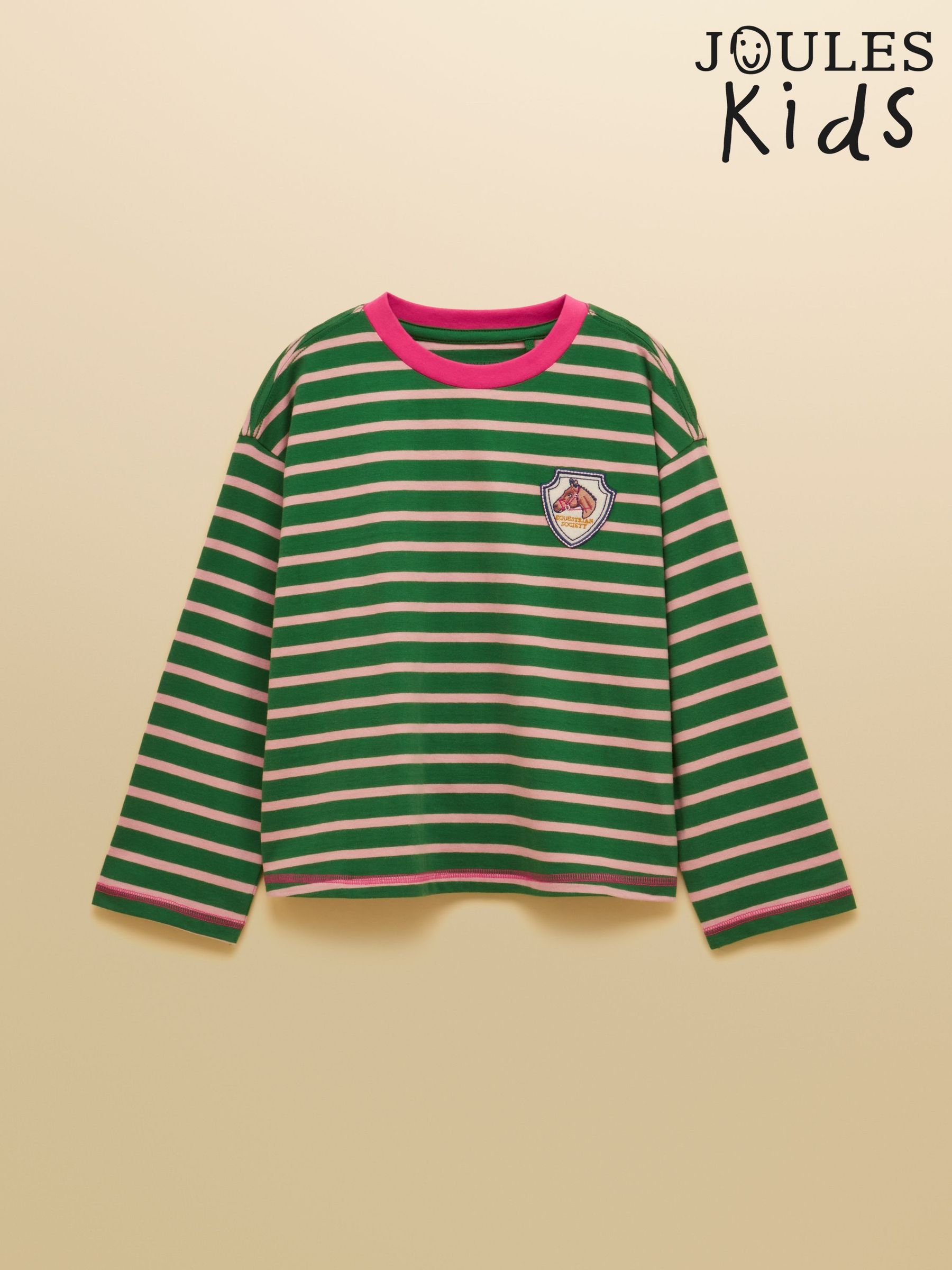 Pink & Green - Long Sleeve Stripe Boxy Top