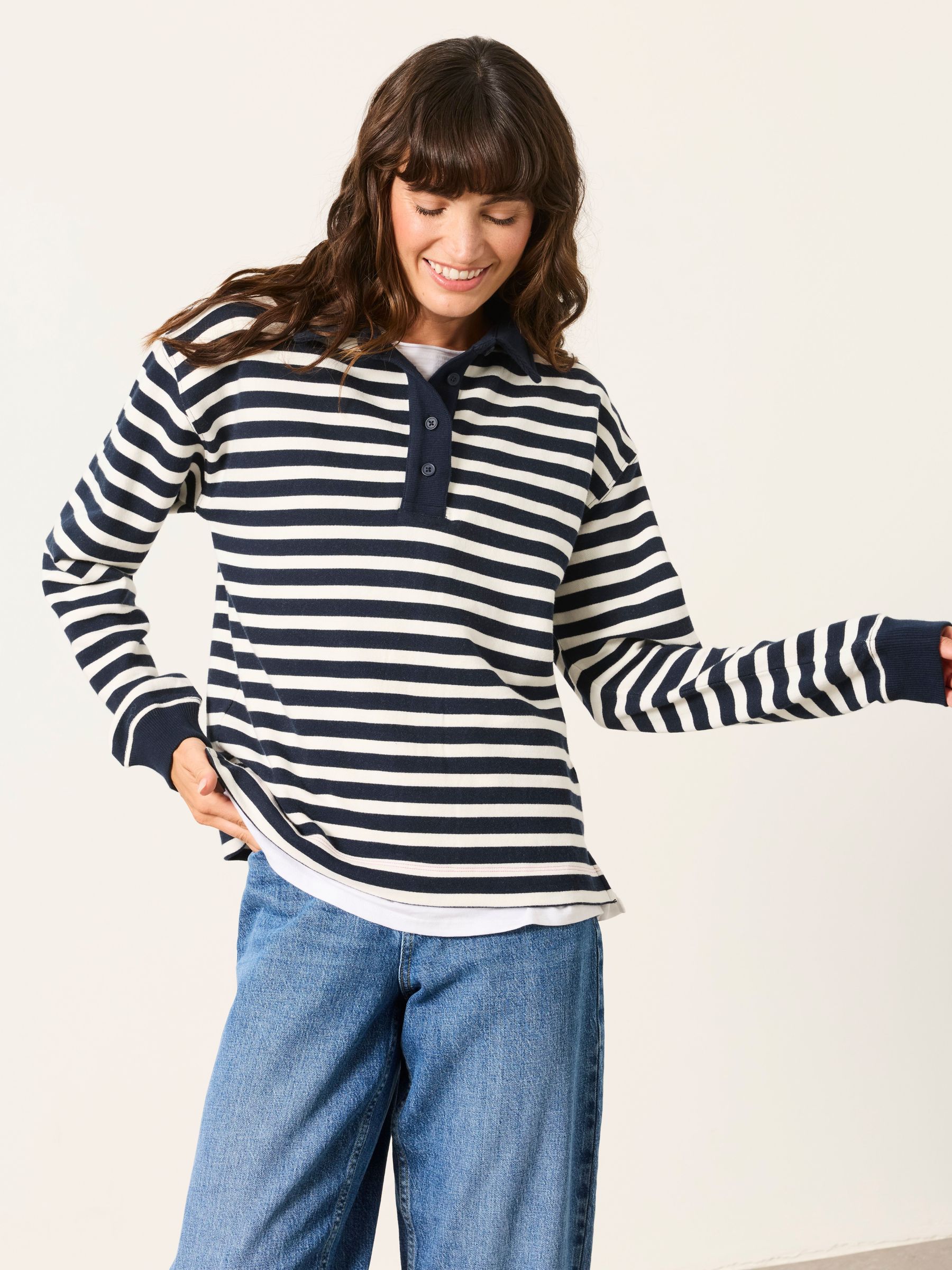 Navy Stripe - Quarter Neck Collared Sweat Top