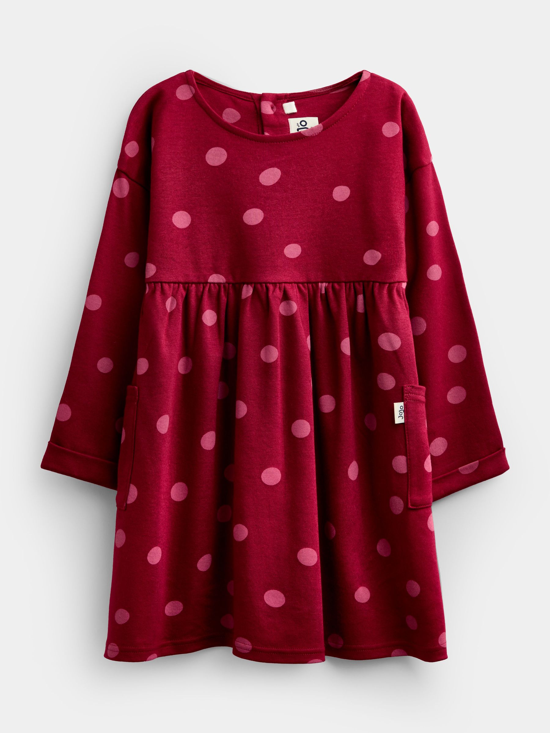 Burgundy Red Polka Dot - Long Sleeve Jersey Dress