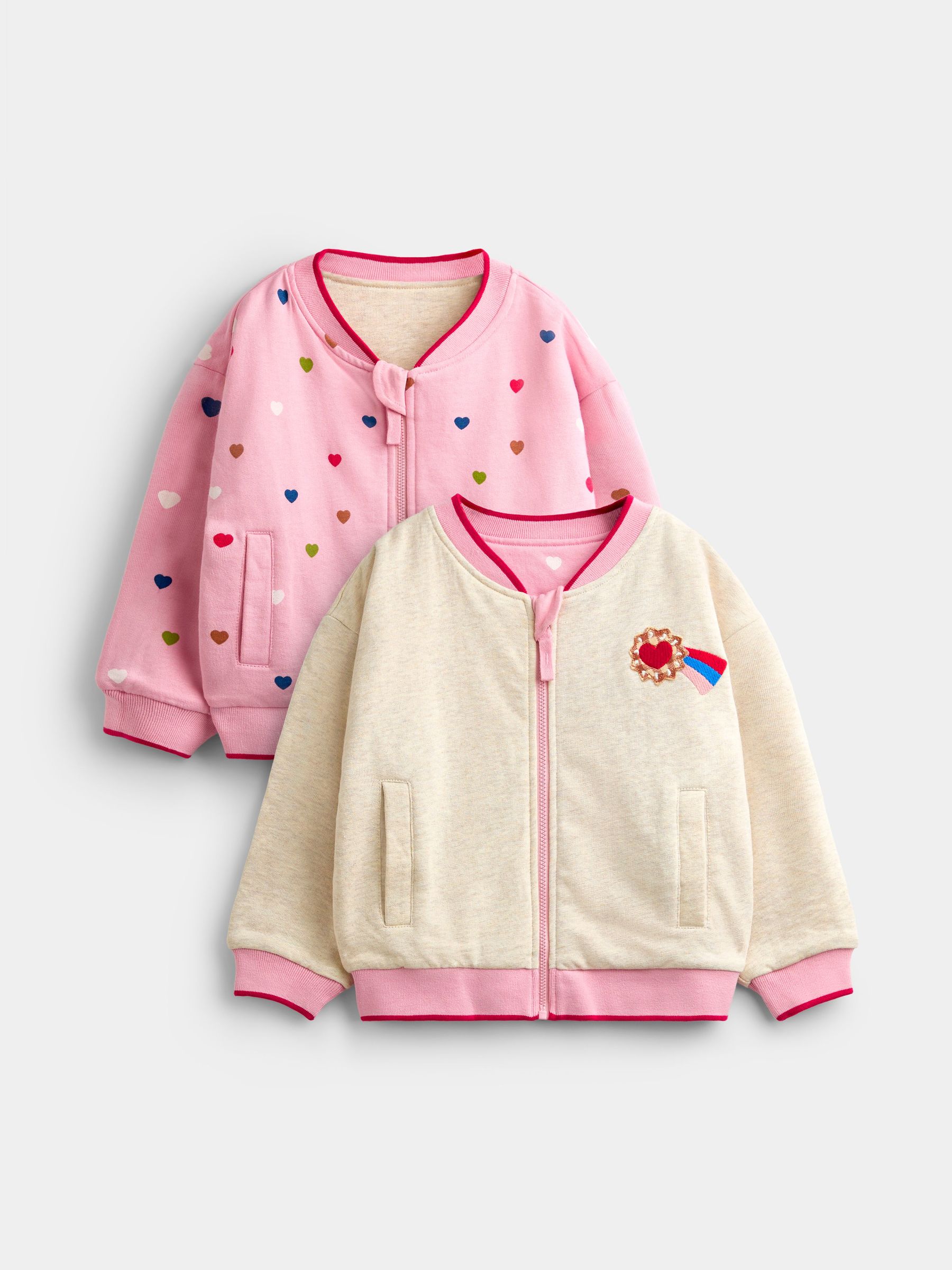 Pink Hearts & Oatmeal - Appliqué Reversible Bomber Jacket