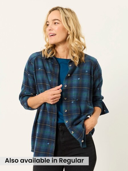 Blue - Embroidered Check Shirt