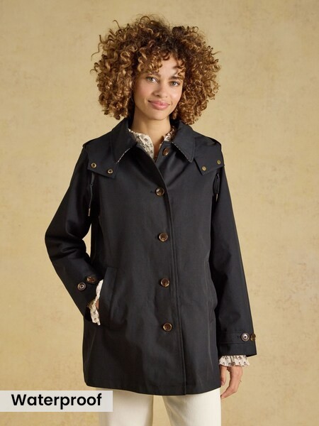 Black - Waterproof Button Through Raincoat