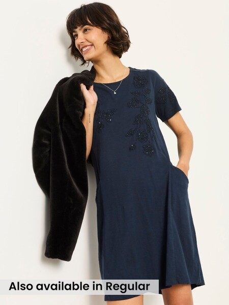 Navy - Floral Jersey Dress