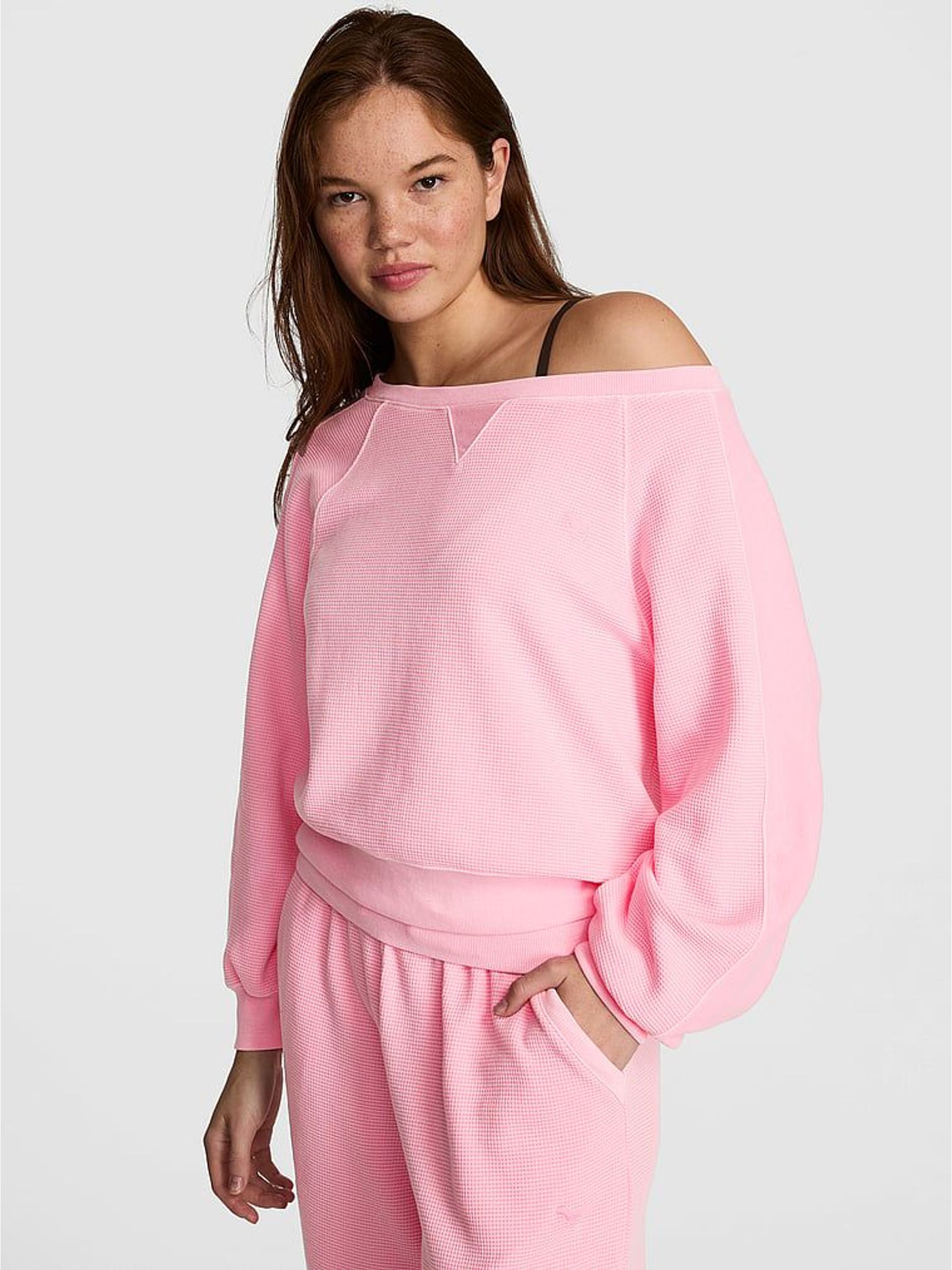 Victoria Pink - Off The Shoulder Waffle Sweatshirt