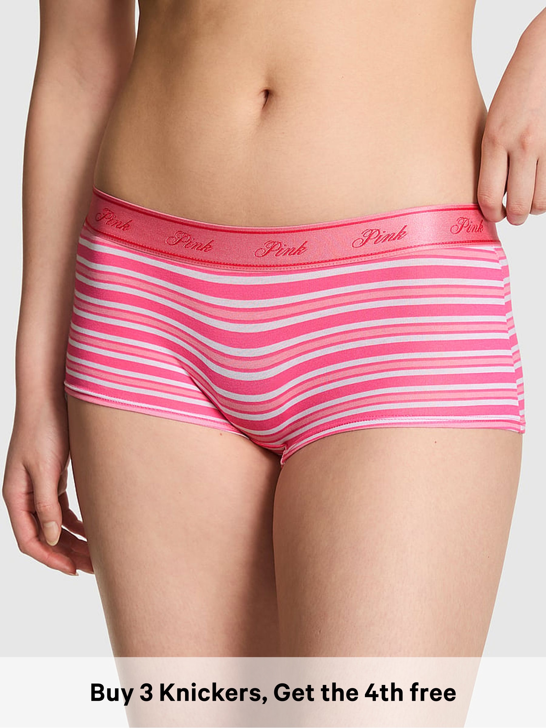 Love Me Pink Stripe Print - Boyshort Cotton Logo Knickers