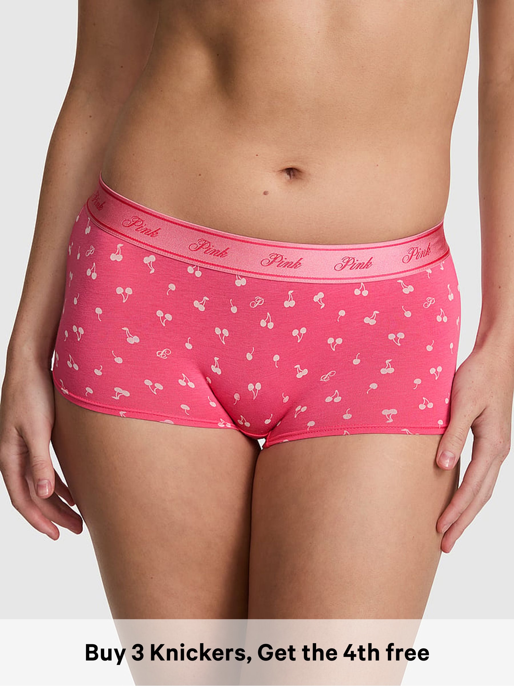 Love Me Pink Cherry Print - Boyshort Cotton Logo Knickers