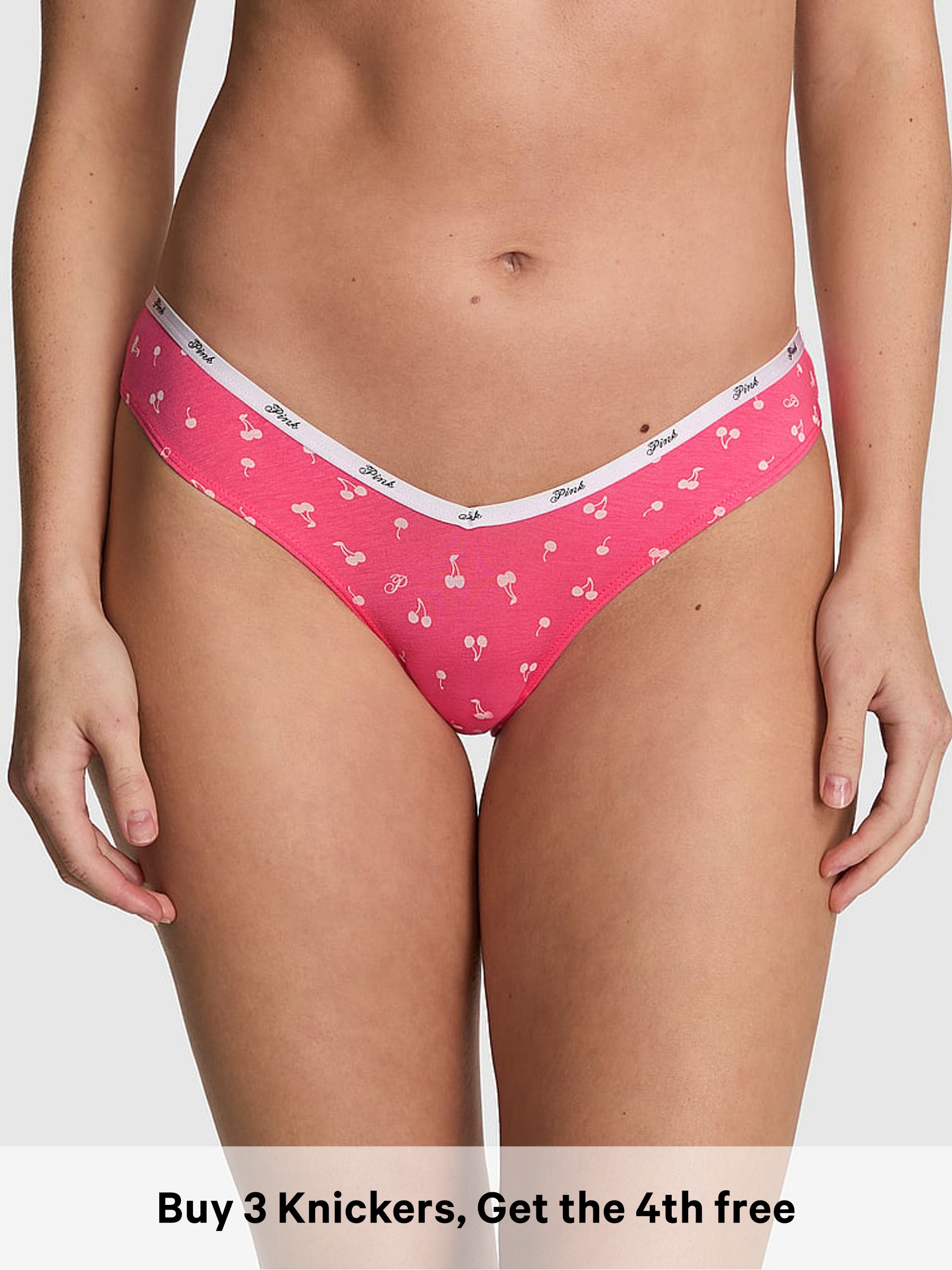 Love Me Pink Cherry Print - Tanga Cotton Mini Logo Knickers