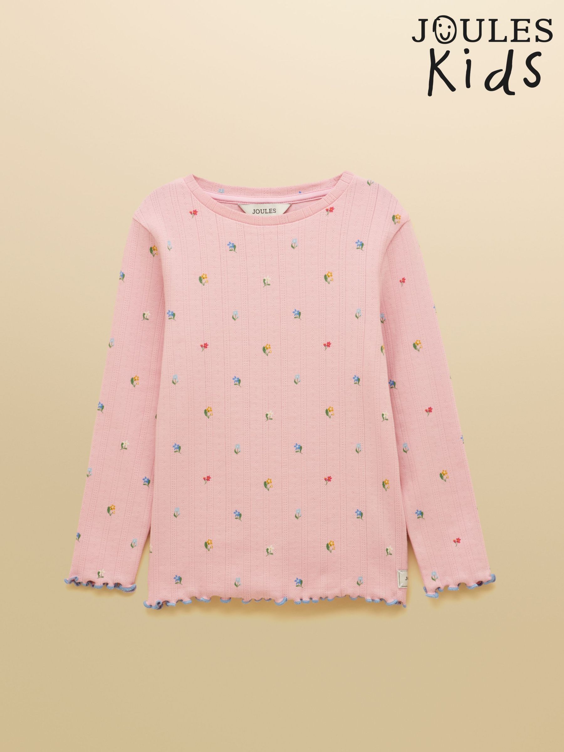 Pink Floral - Long Sleeve Pointelle Top