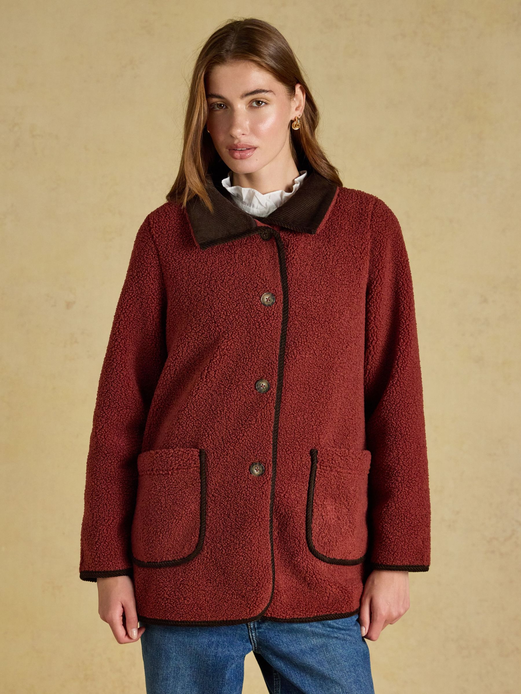 Burnt Orange - Longline Button Through Fleece Jacket