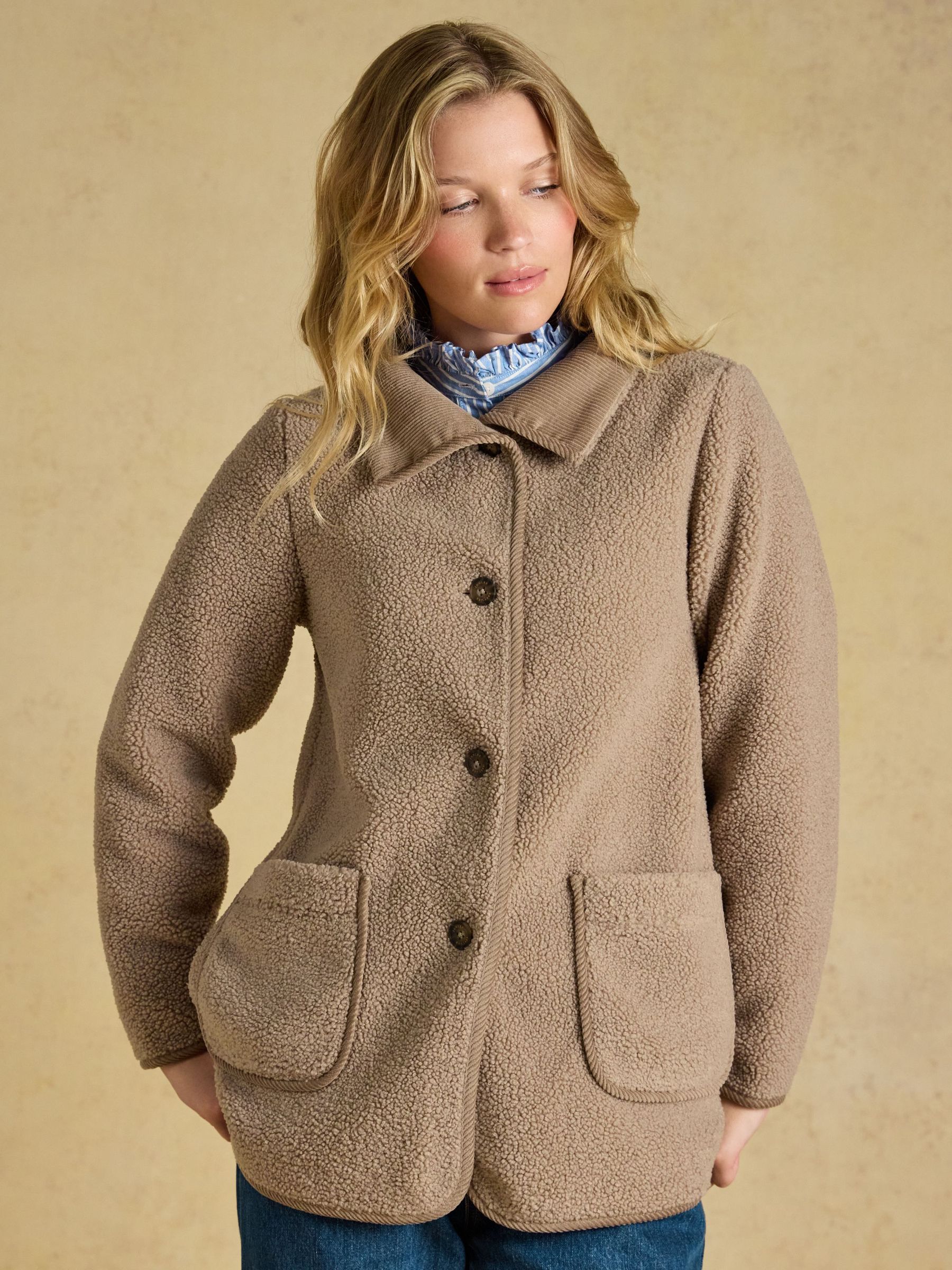 Mink Brown - Longline Button Through Fleece Jacket