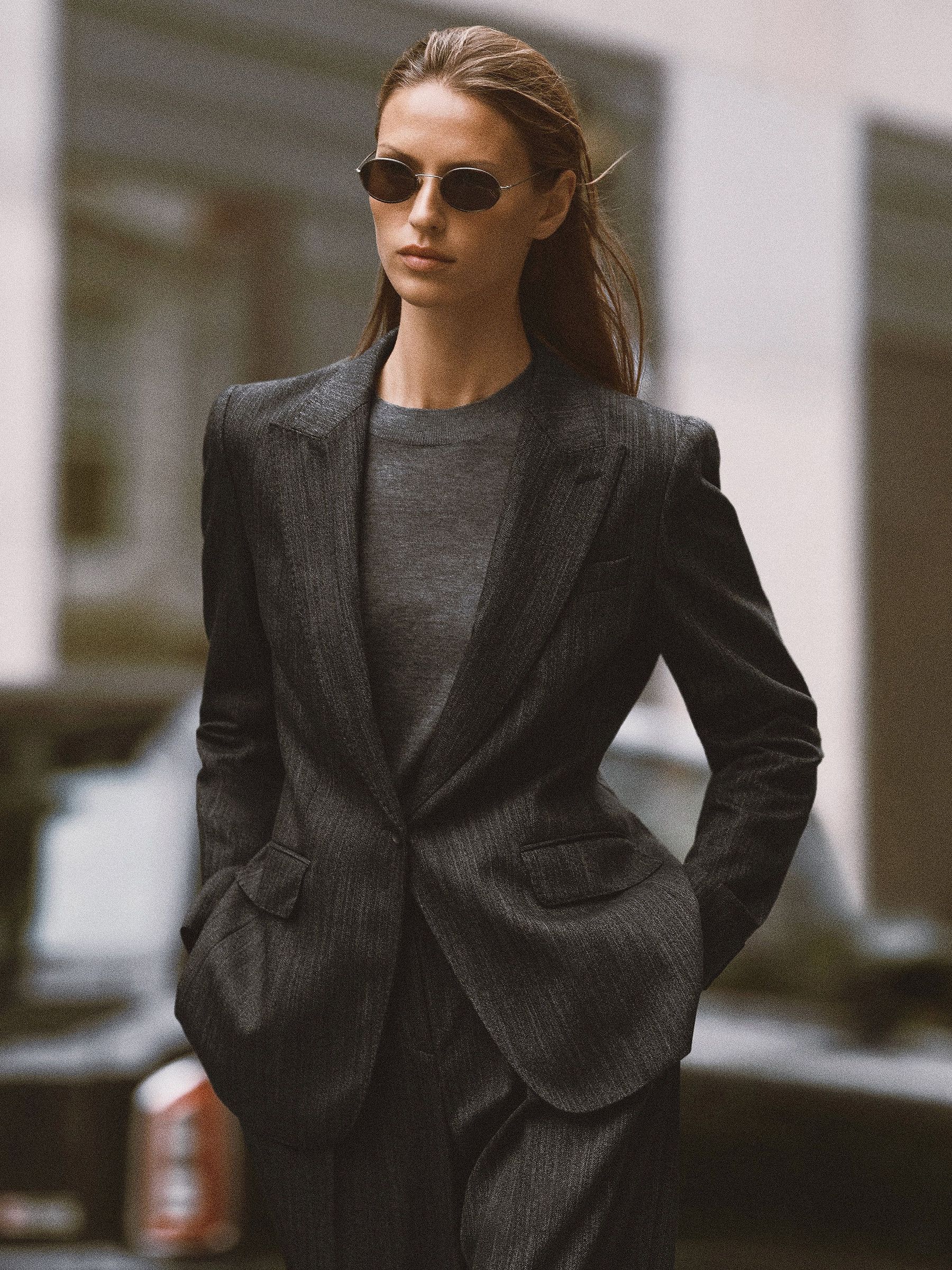 Dark Grey - Wool-blend Single-breasted Blazer