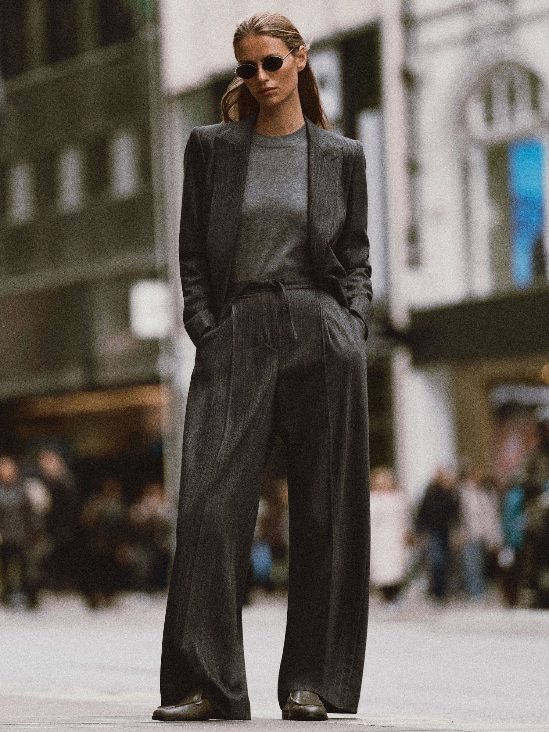 Dark Grey - Wool-blend Wide-leg Drawstring Trousers